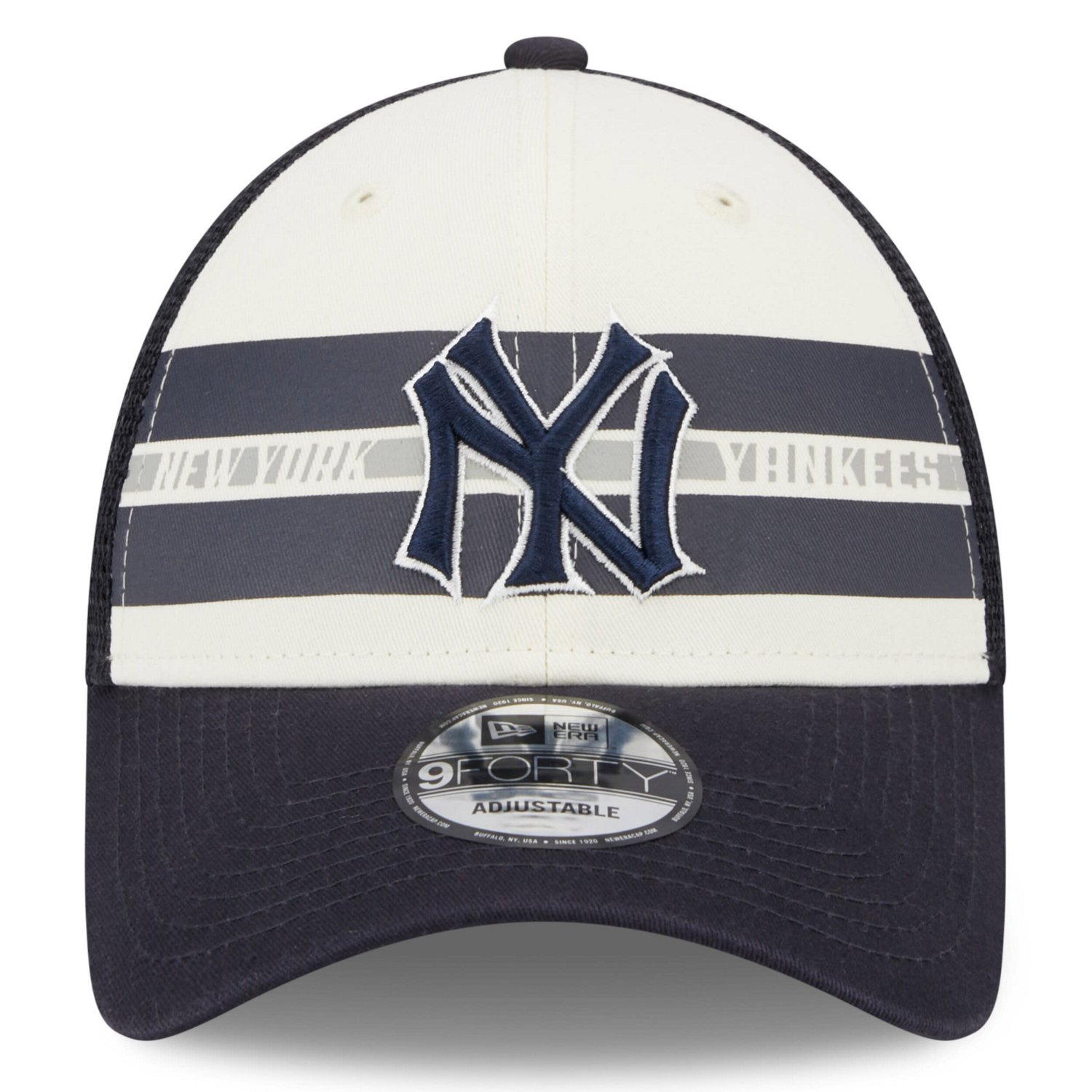 New Era /Navy New York Yankees Team Stripe Trucker 9FORTY Snapback Hat - view number 2