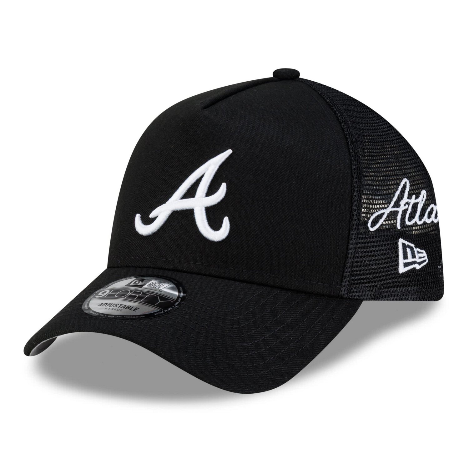 New Era Atlanta Braves Side Script 9FORTY A-Frame Trucker Adjustable Hat
