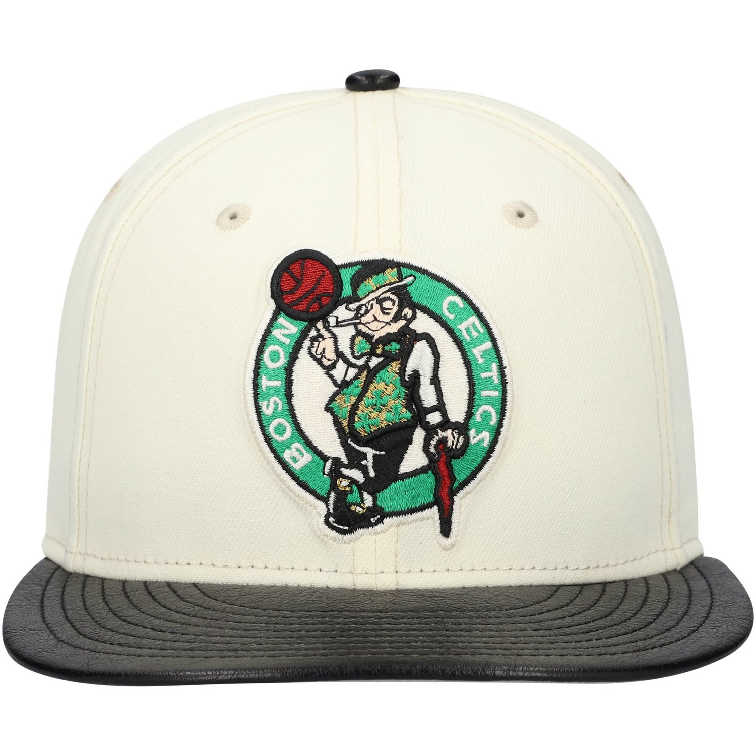 New Era Black Boston Celtics Faux Leather Visor Two-Tone 59FIFTY Fitted Hat