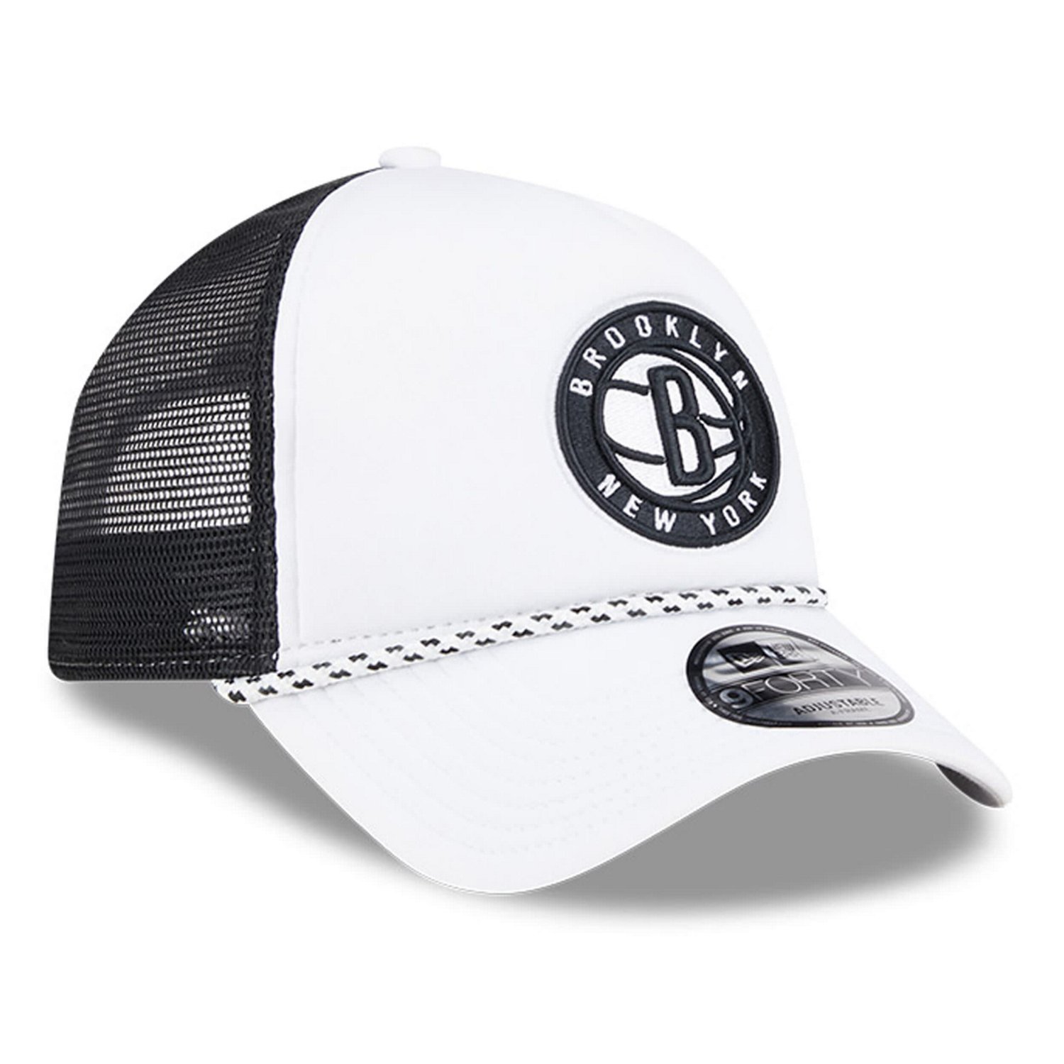 New Era Black Brooklyn Nets Court Sport Foam A-Frame 9FORTY Adjustable Trucker Hat                                               - view number 3
