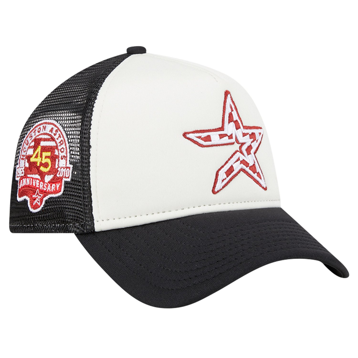 New Era Black Houston Astros Checkered Flag A-Frame Trucker 9FORTY Adjustable Hat