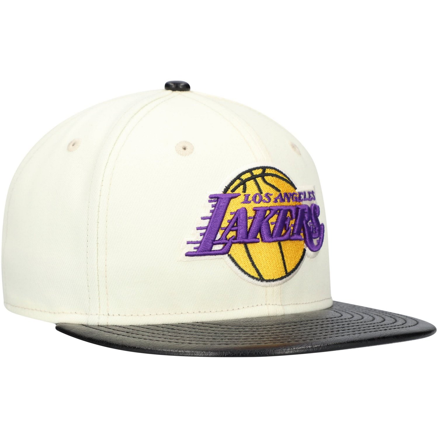 New Era Black Los Angeles Lakers Faux Leather Visor Two-Tone 59FIFTY Fitted Hat - view number 3