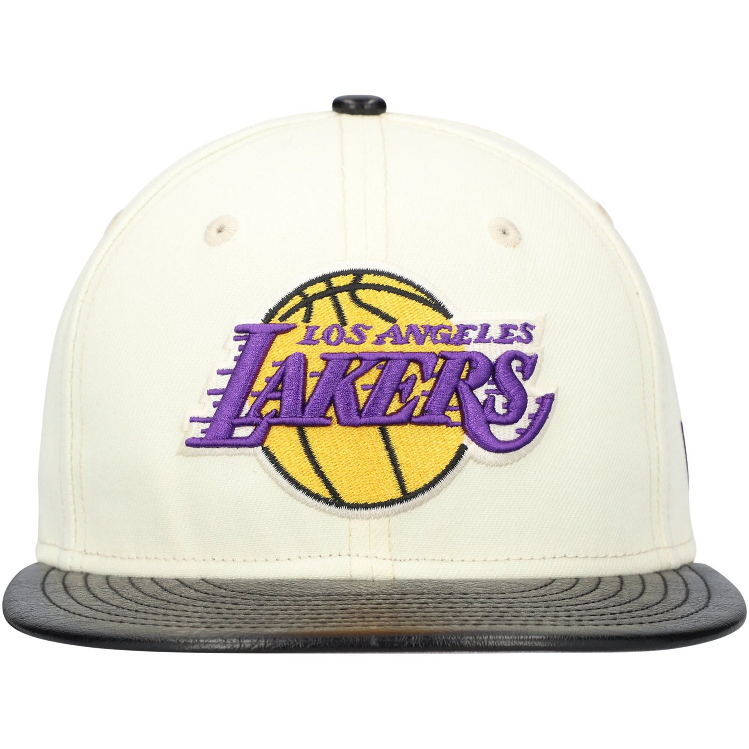 New Era Black Los Angeles Lakers Faux Leather Visor Two-Tone 59FIFTY Fitted Hat - view number 2