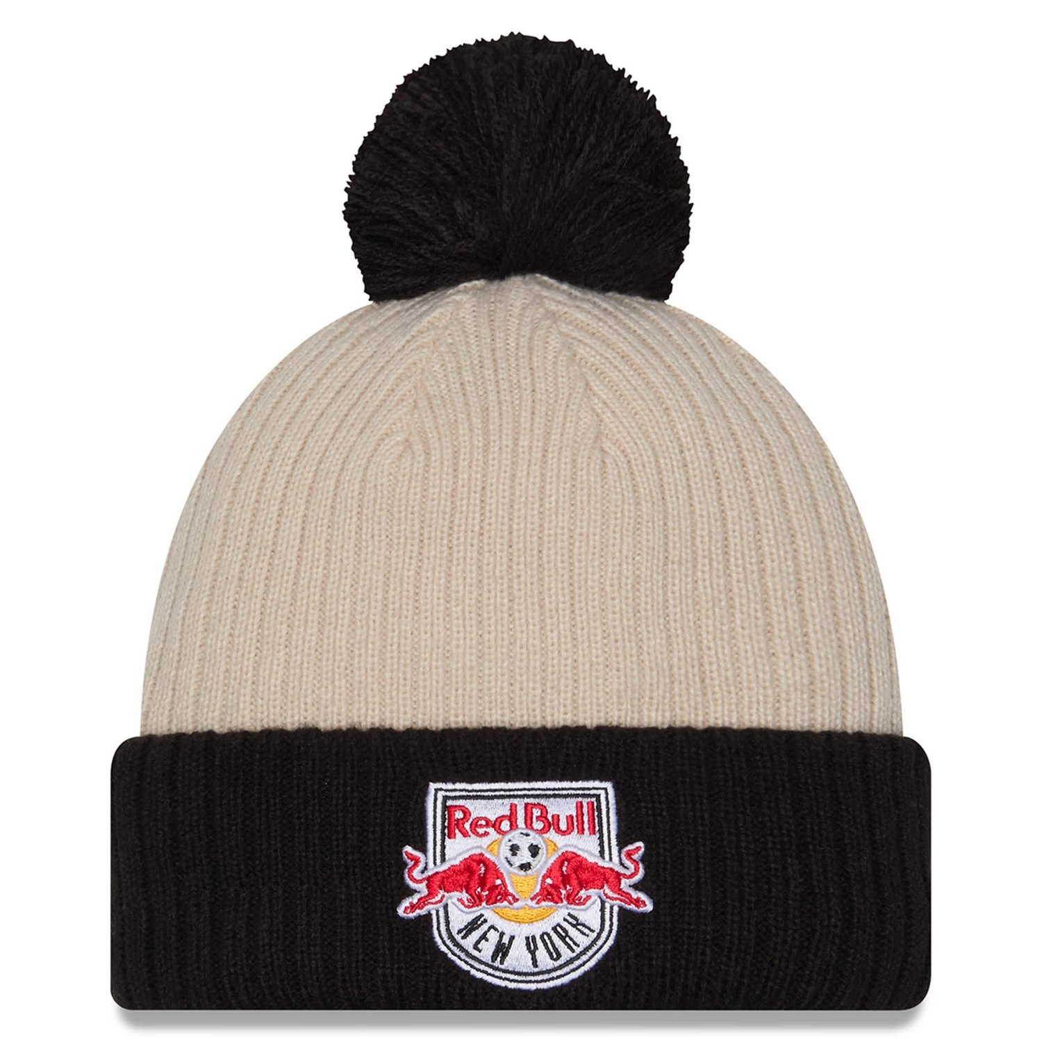 New Era Black New York Red Bulls 2025 Jersey Hook Cuffed Knit Hat with Pom