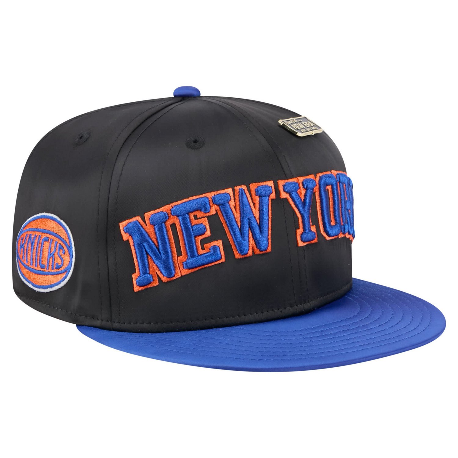 New Era Blue New York Knicks Throwback Satin Vintage Pin Two-Tone 59FIFTY Fitted Hat