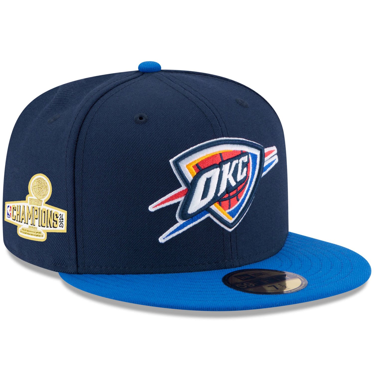 New Era Blue Oklahoma City Thunder 2025 NBA Finals Champions Side Patch Two-Tone 59FIFTY Fitted Hat