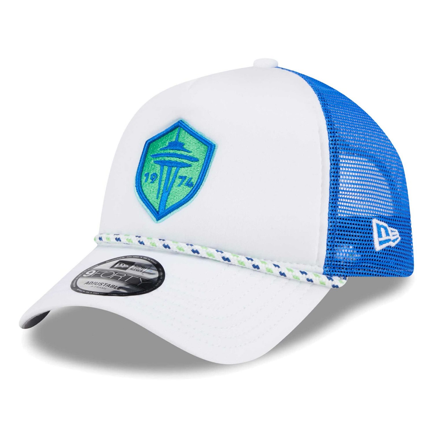 New Era Blue Seattle Sounders FC Court Sport Foam A-Frame 9FORTY Adjustable Trucker Hat