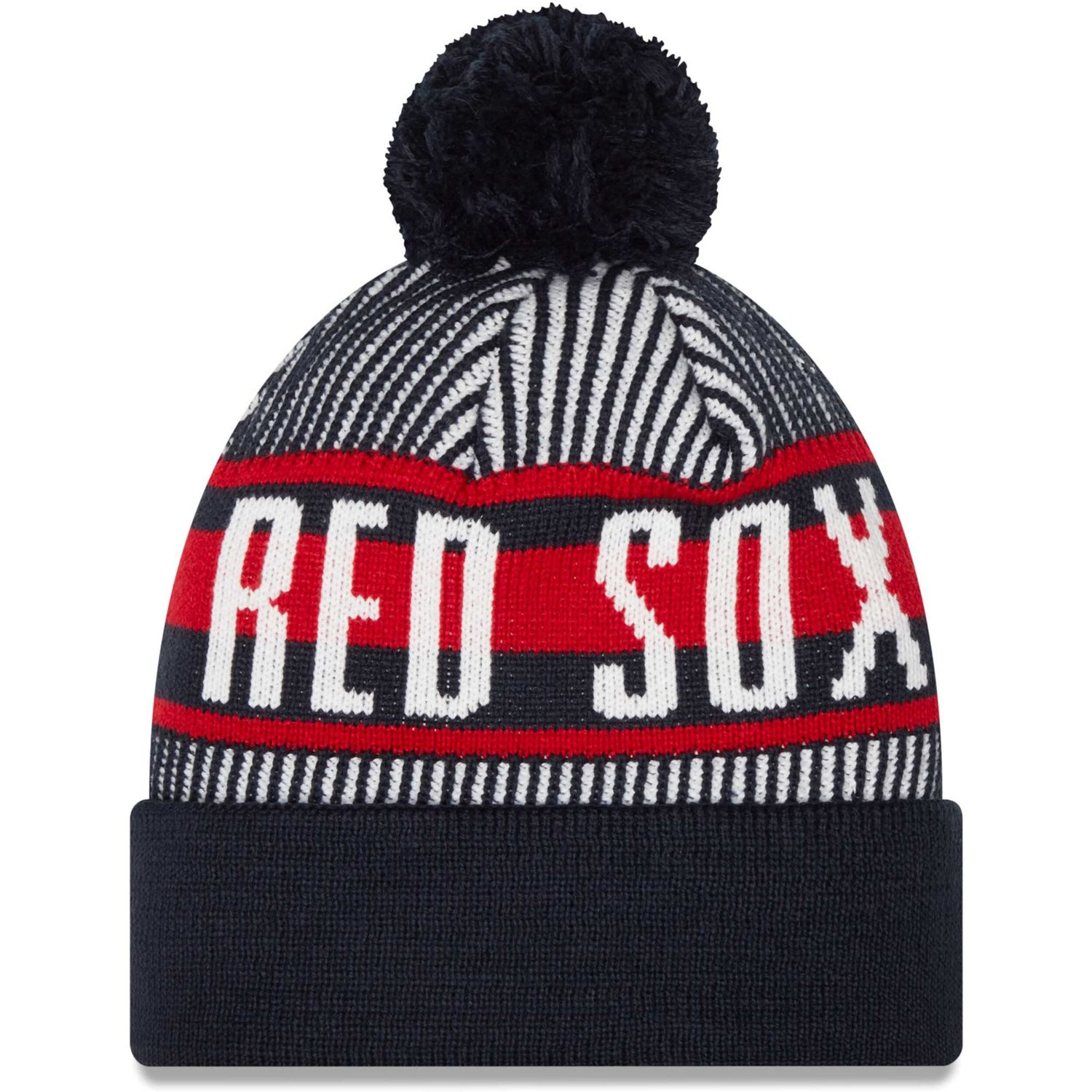 New Era Boston Red Sox Striped Cuffed Knit Hat with Pom                                                                          - view number 2