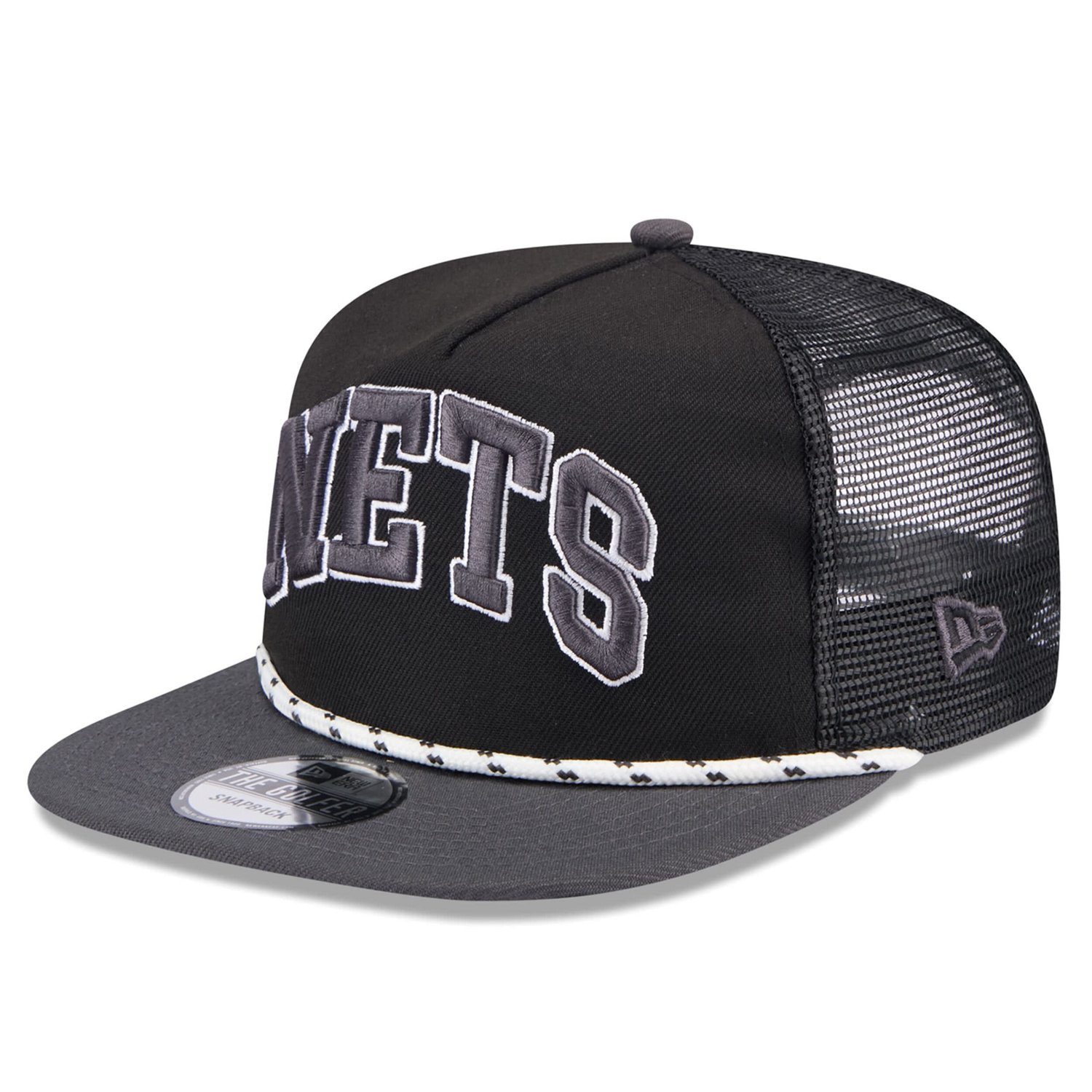New Era Charcoal Brooklyn Nets Throwback Team Arch Golfer Snapback Hat                                                           - view number 3