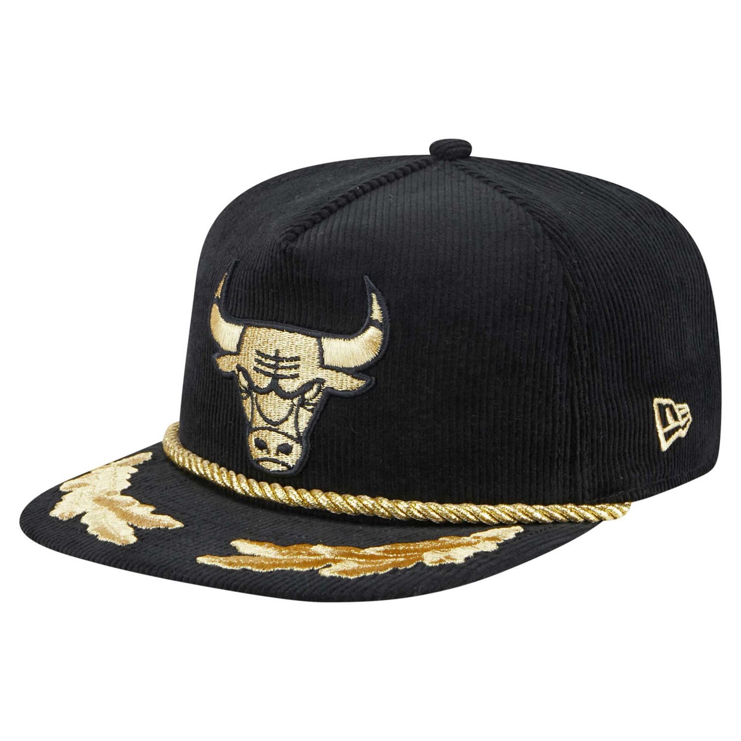 New Era Chicago Bulls Corduroy Gold Leaf Golfer Snapback Hat