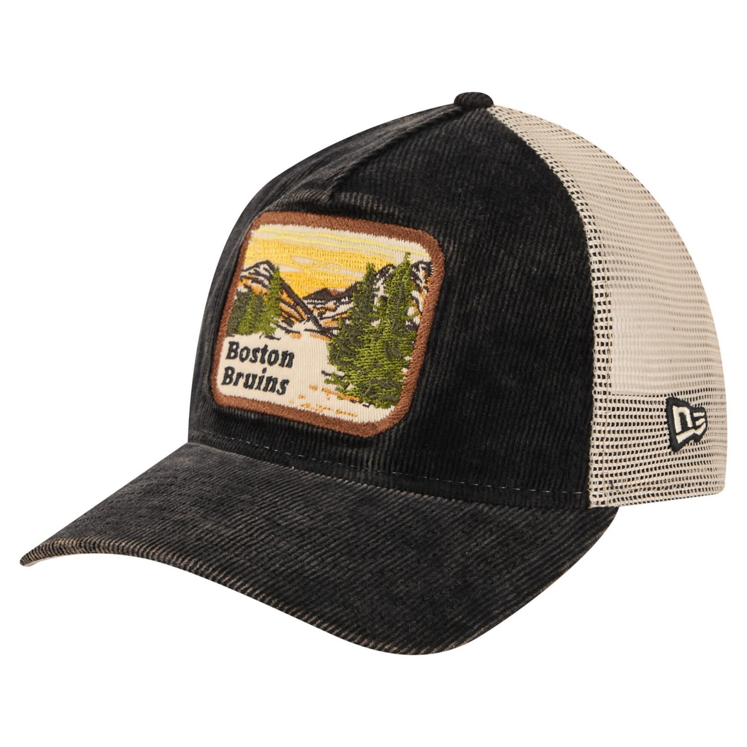 New Era Cream Boston Bruins Vintage Landscape 9TWENTY A-Frame Adjustable Trucker Hat - view number 3