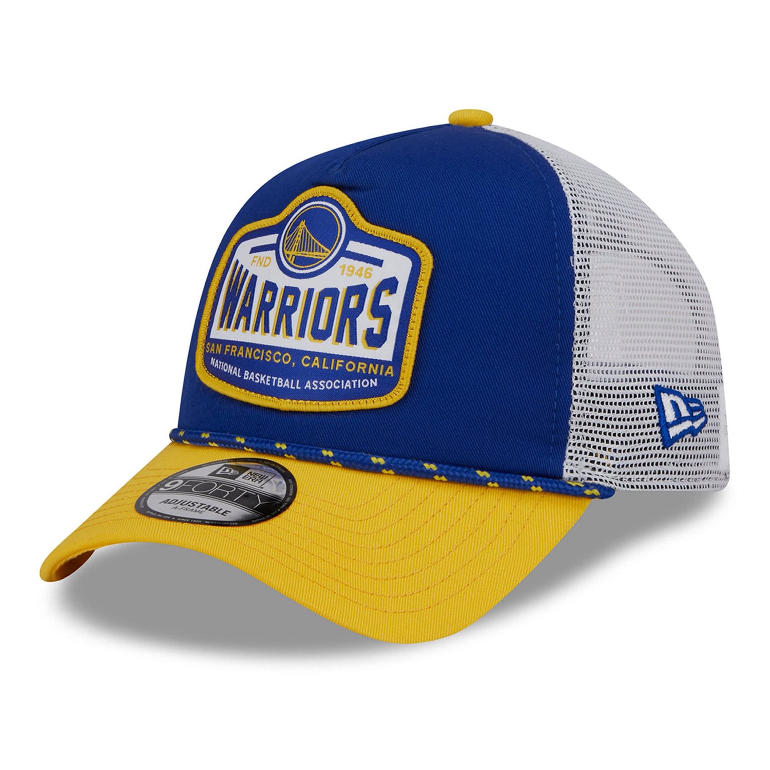 New Era Gold Golden State Warriors A-Frame 9FORTY Trucker Hat