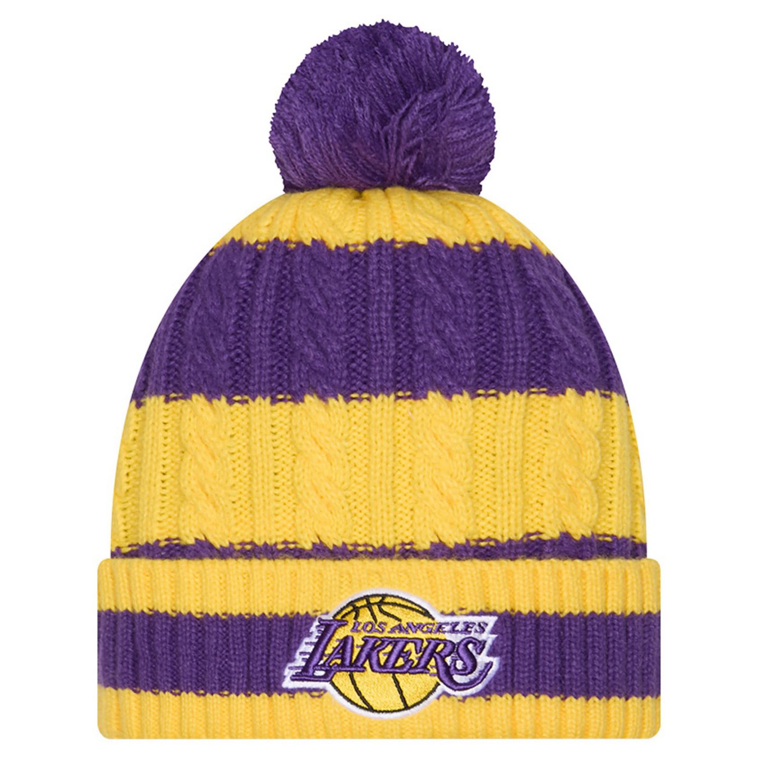 New Era Gold Los Angeles Lakers Braided Cuffed Knit Hat with Pom - view number 1