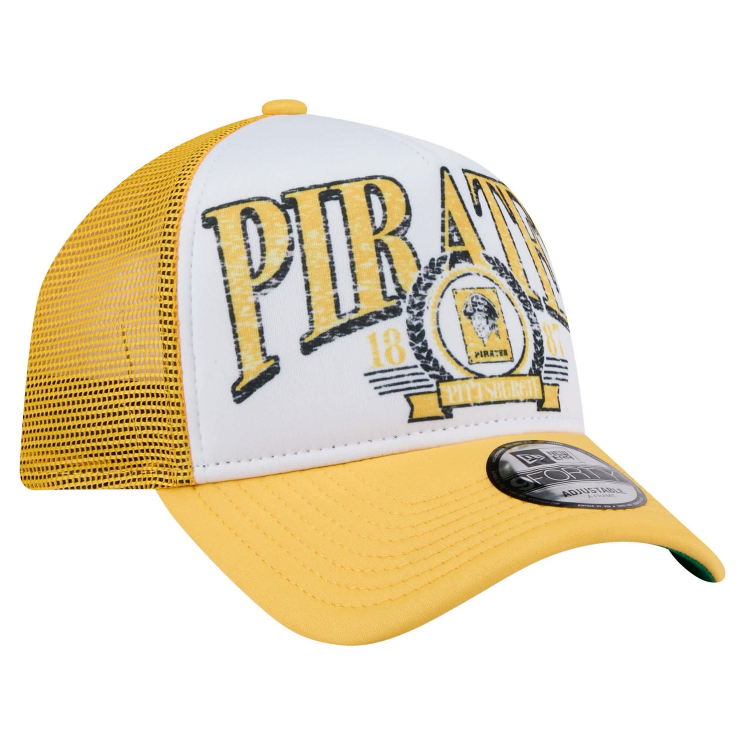 New Era Gold Pittsburgh Pirates Distressed 9FORTY A-Frame Adjustable Trucker Hat - view number 3