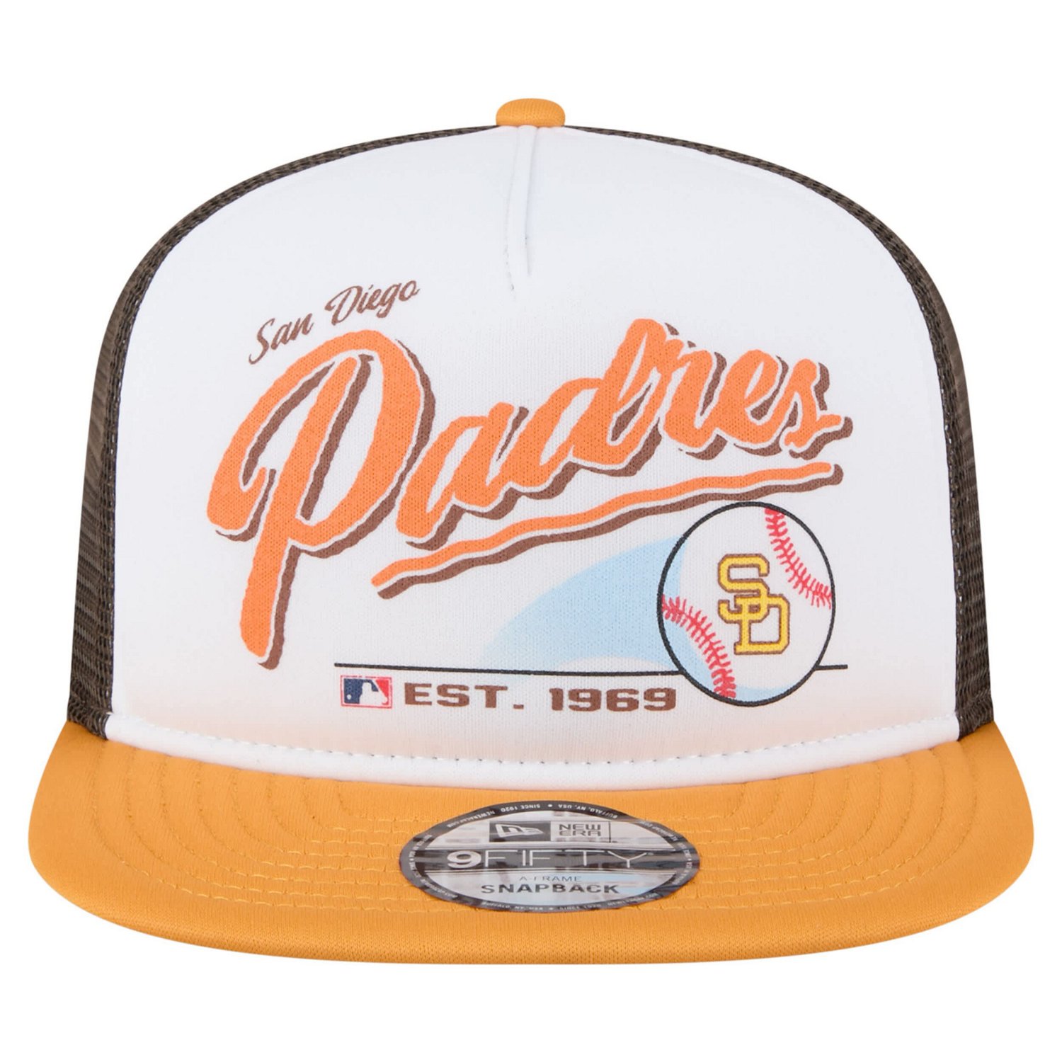New Era Gold San Diego Padres Retro Script Trucker 9FIFTY Snapback Hat