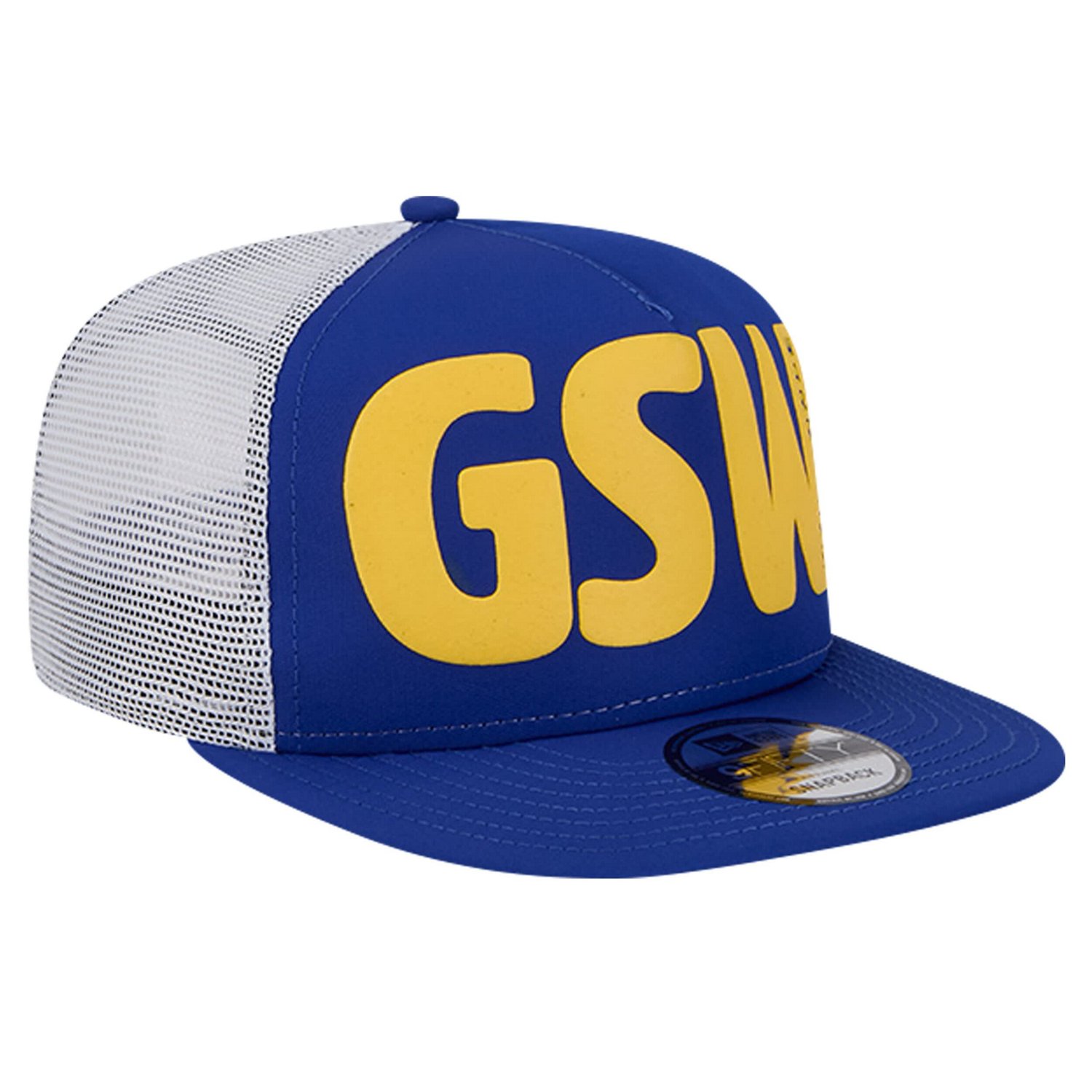 New Era Golden State Warriors Puff Print Team Code A-Frame 9FIFTY Trucker Snapback Hat - view number 3