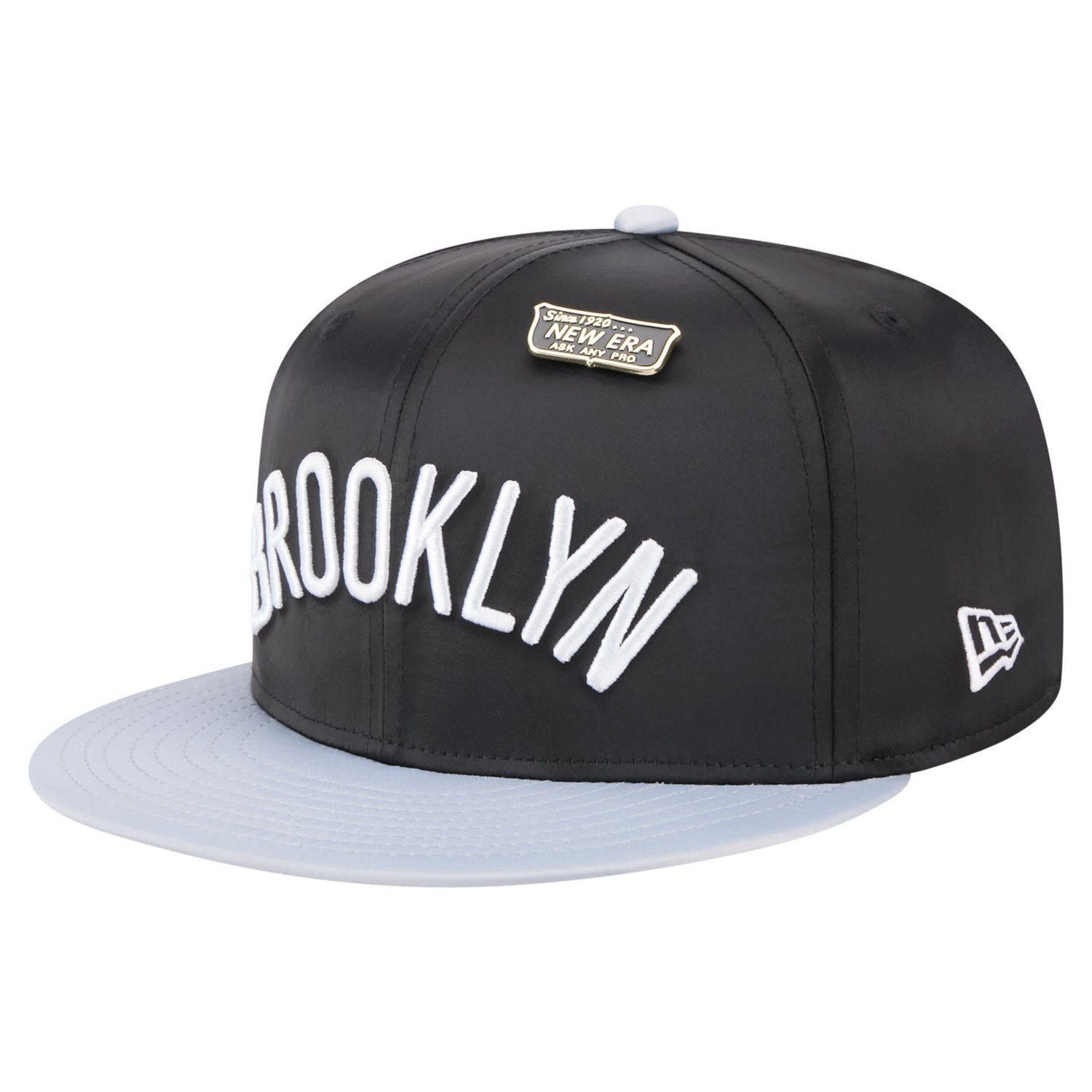 New Era Gray Brooklyn Nets Throwback Satin Vintage Pin Two-Tone 59FIFTY Fitted Hat - view number 3