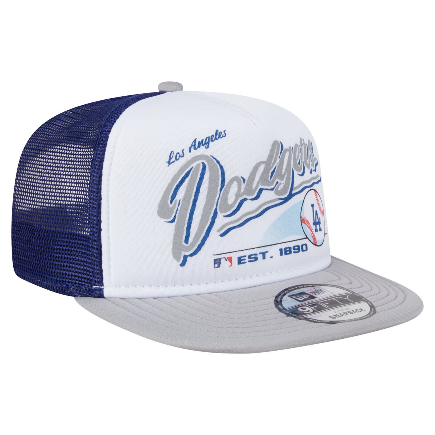 New Era Gray Los Angeles Dodgers Retro Script Trucker 9FIFTY Snapback Hat