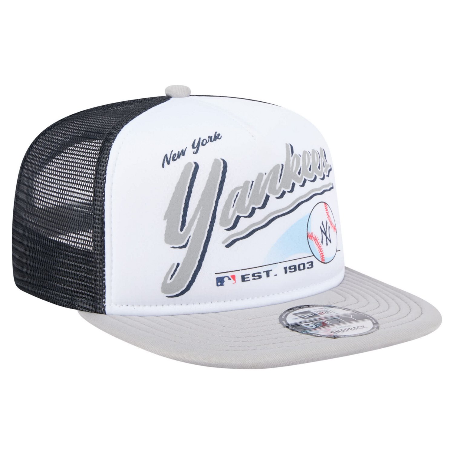 New Era Gray New York Yankees Retro Script Trucker 9FIFTY Snapback Hat
