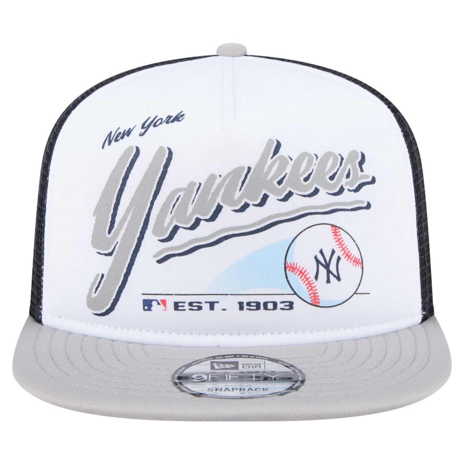 New Era Gray New York Yankees Retro Script Trucker 9FIFTY Snapback Hat