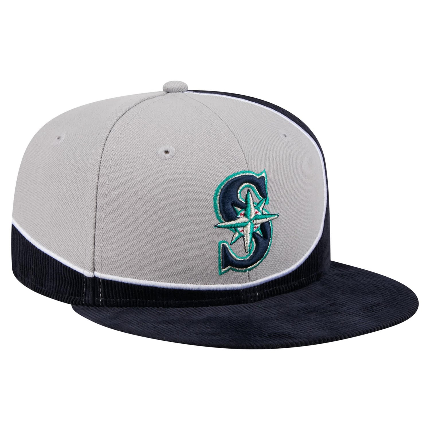 New Era Gray Seattle Mariners Retro Split Corduroy Snapback Hat - view number 3