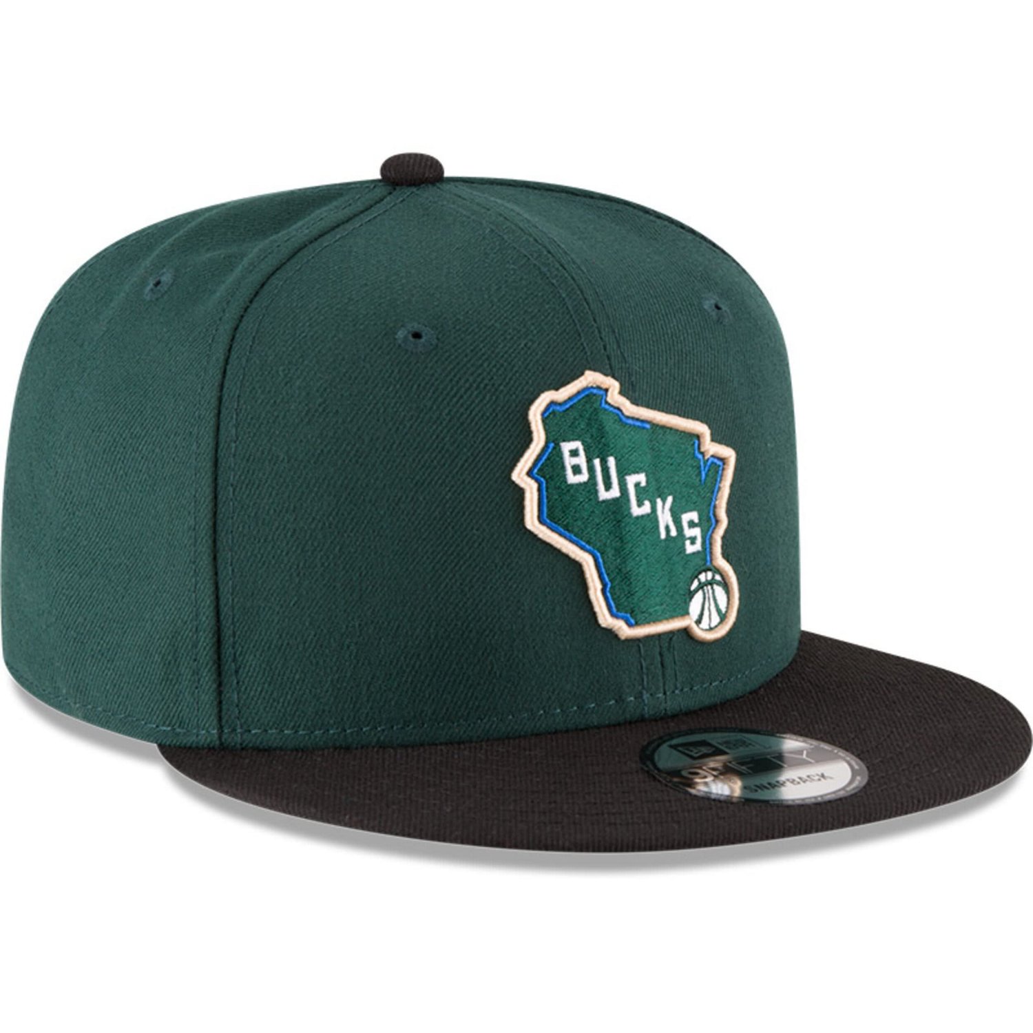 New Era Hunter Black Milwaukee Bucks 2-Tone 9FIFTY Adjustable Snapback Hat - view number 3