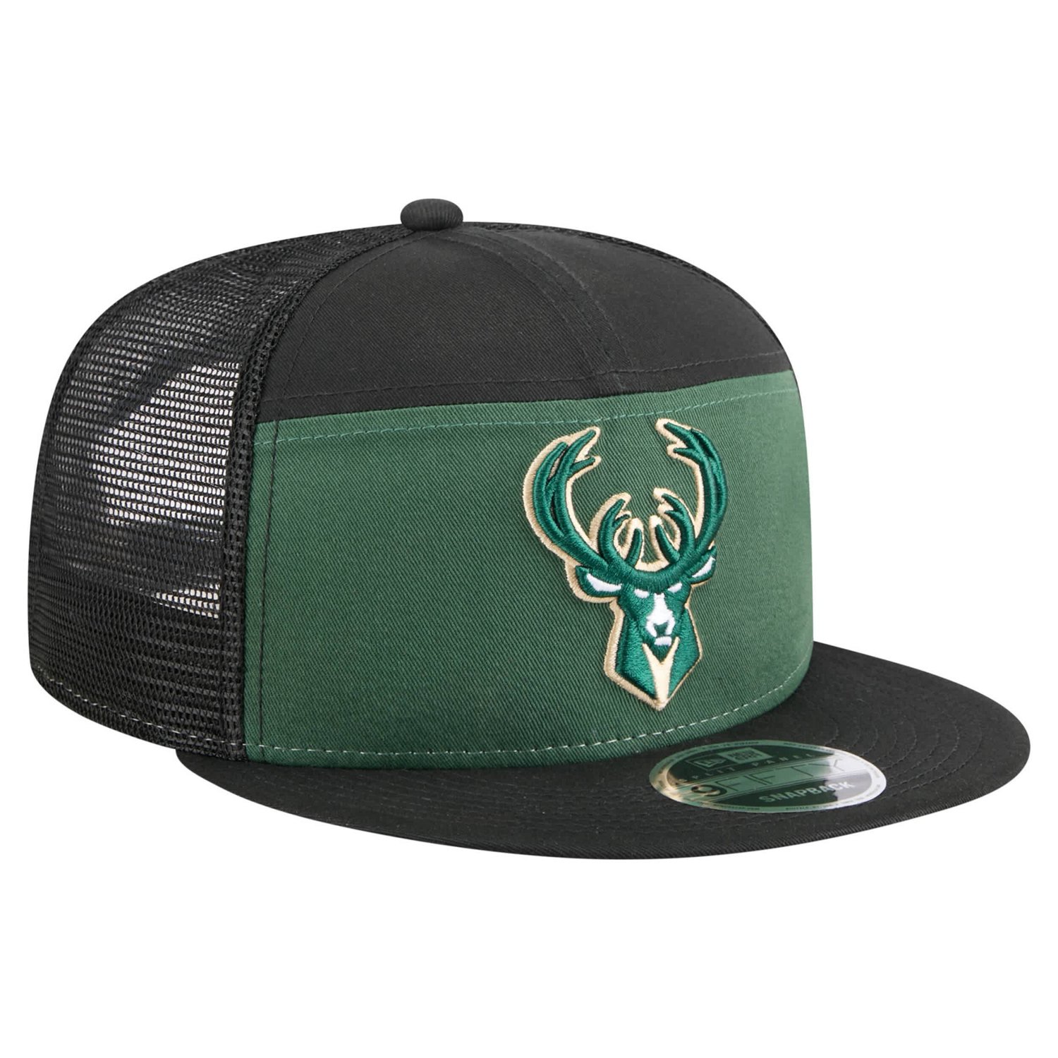 New Era Hunter Black Milwaukee Bucks Outdoor Split Panel 9FIFTY Snapback Hat - view number 3