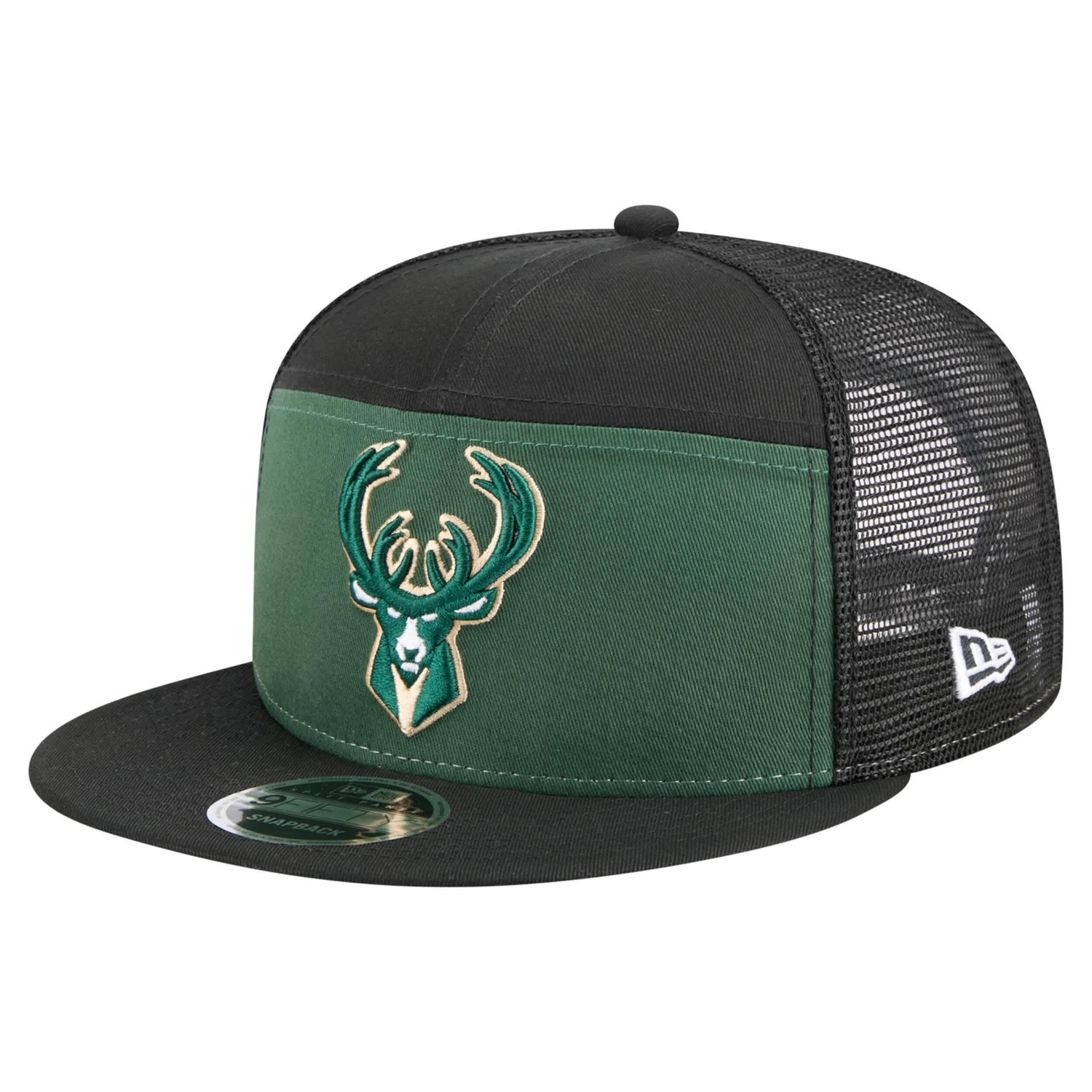 New Era Hunter Black Milwaukee Bucks Outdoor Split Panel 9FIFTY Snapback Hat