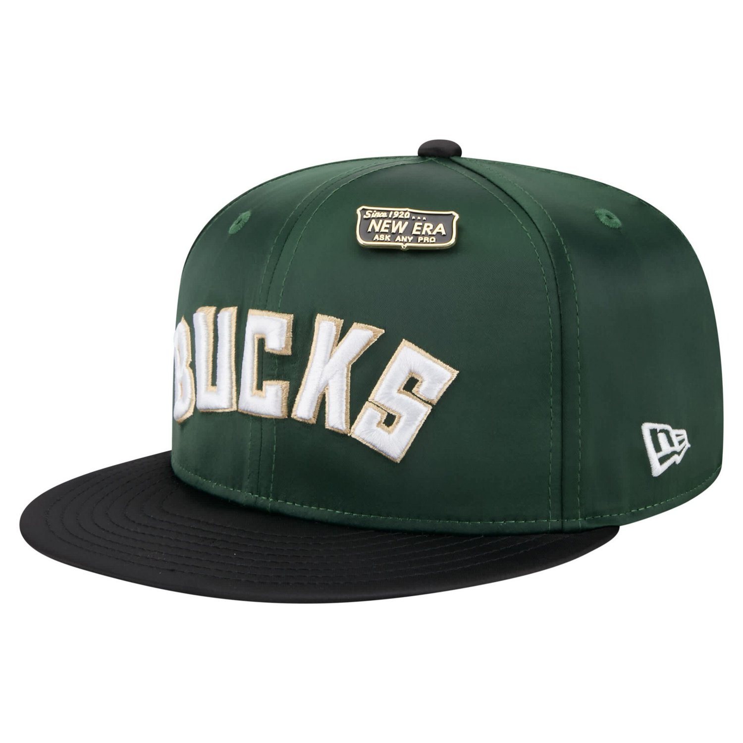 New Era Hunter Black Milwaukee Bucks Throwback Satin Vintage Pin Two-Tone 59FIFTY Fitted Hat - view number 3