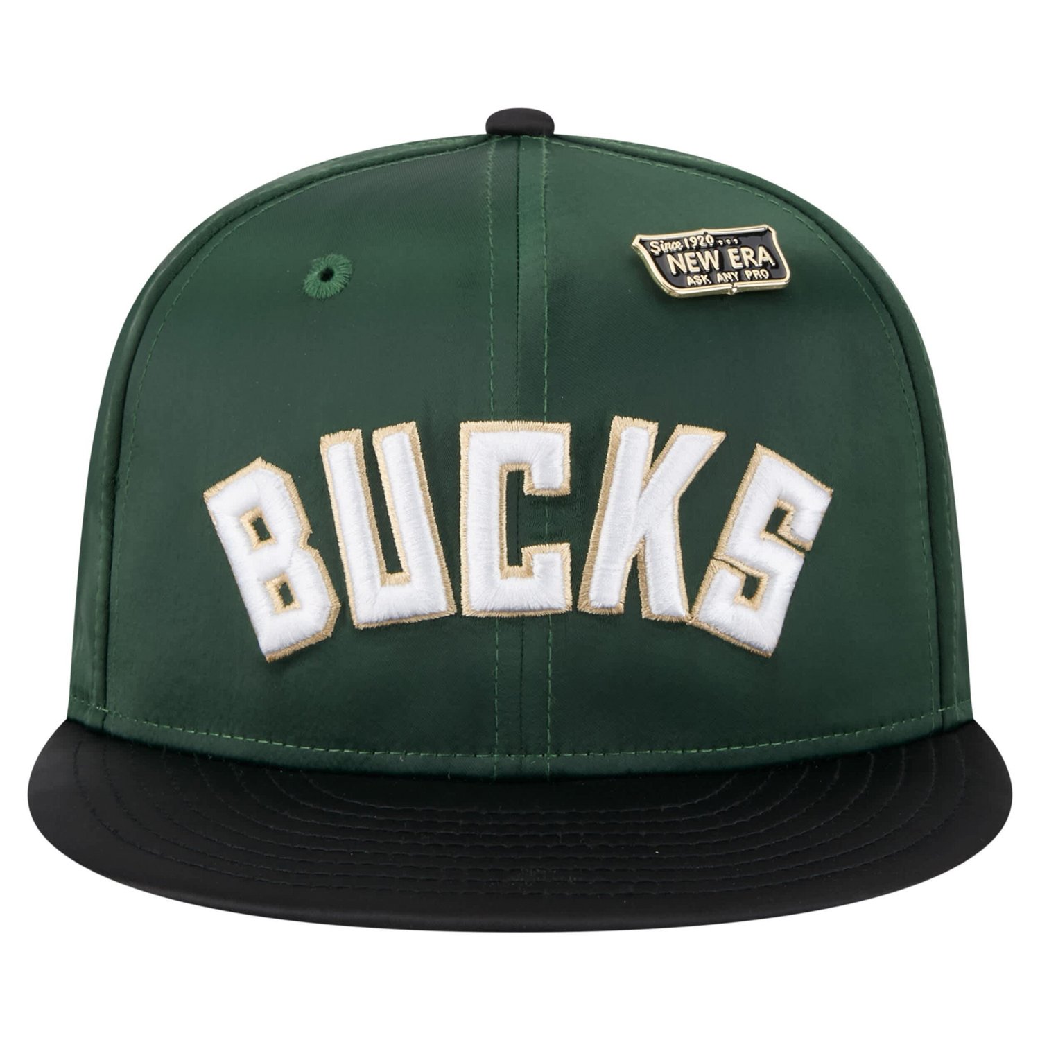 New Era Hunter Black Milwaukee Bucks Throwback Satin Vintage Pin Two-Tone 59FIFTY Fitted Hat - view number 2
