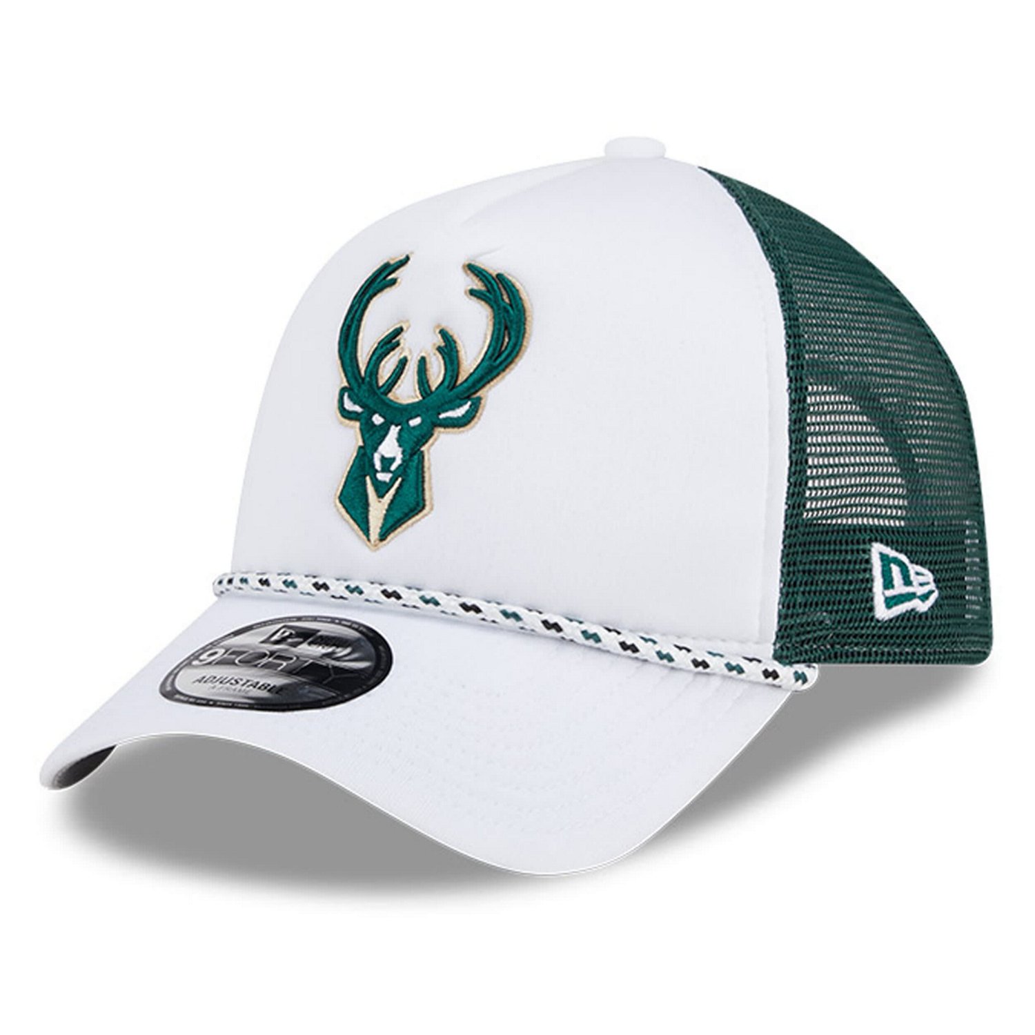 New Era Hunter Green Milwaukee Bucks Court Sport Foam A-Frame 9FORTY Adjustable Trucker Hat
