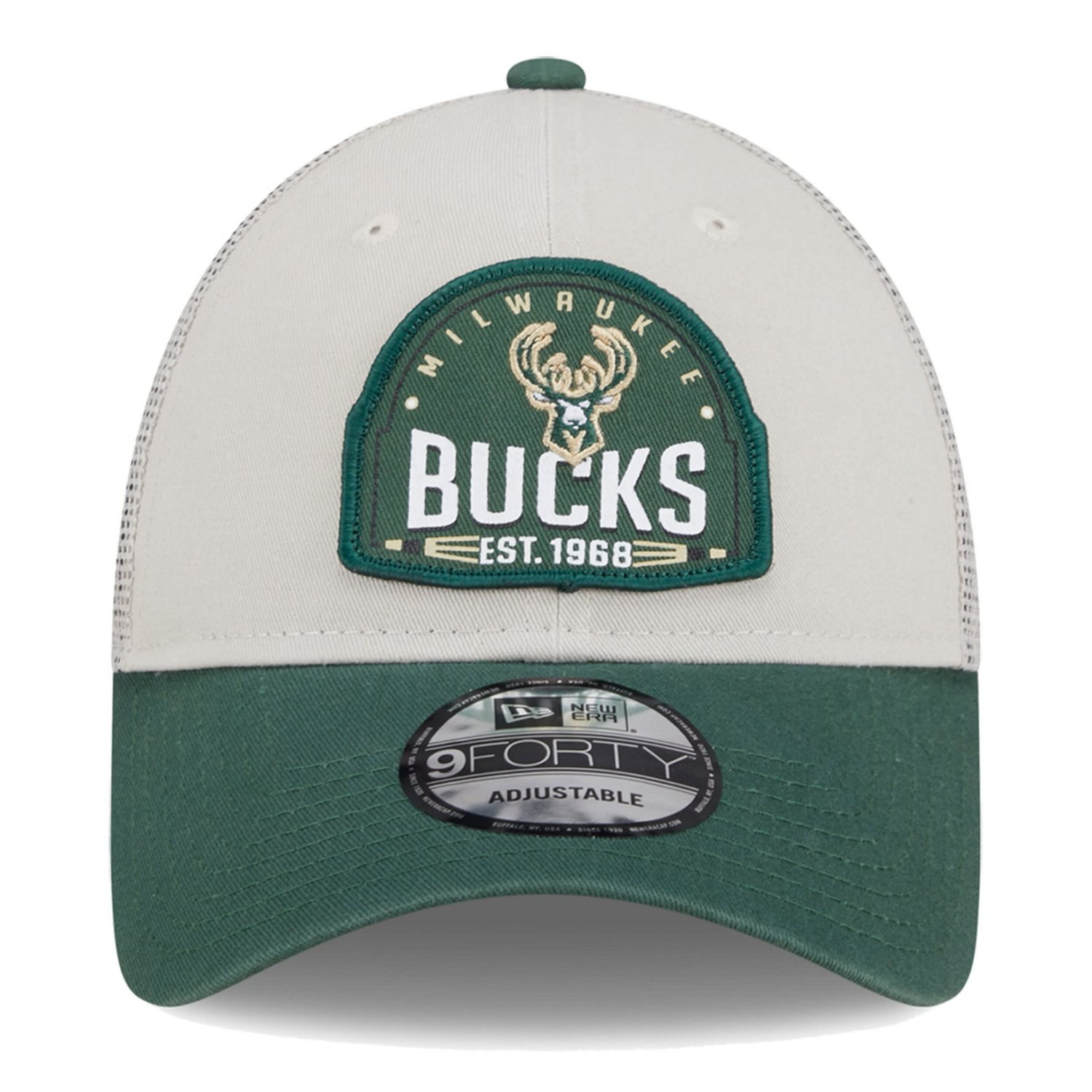 New Era Hunter Green Milwaukee Bucks Throwback Patch Trucker 9FORTY Adjustable Hat