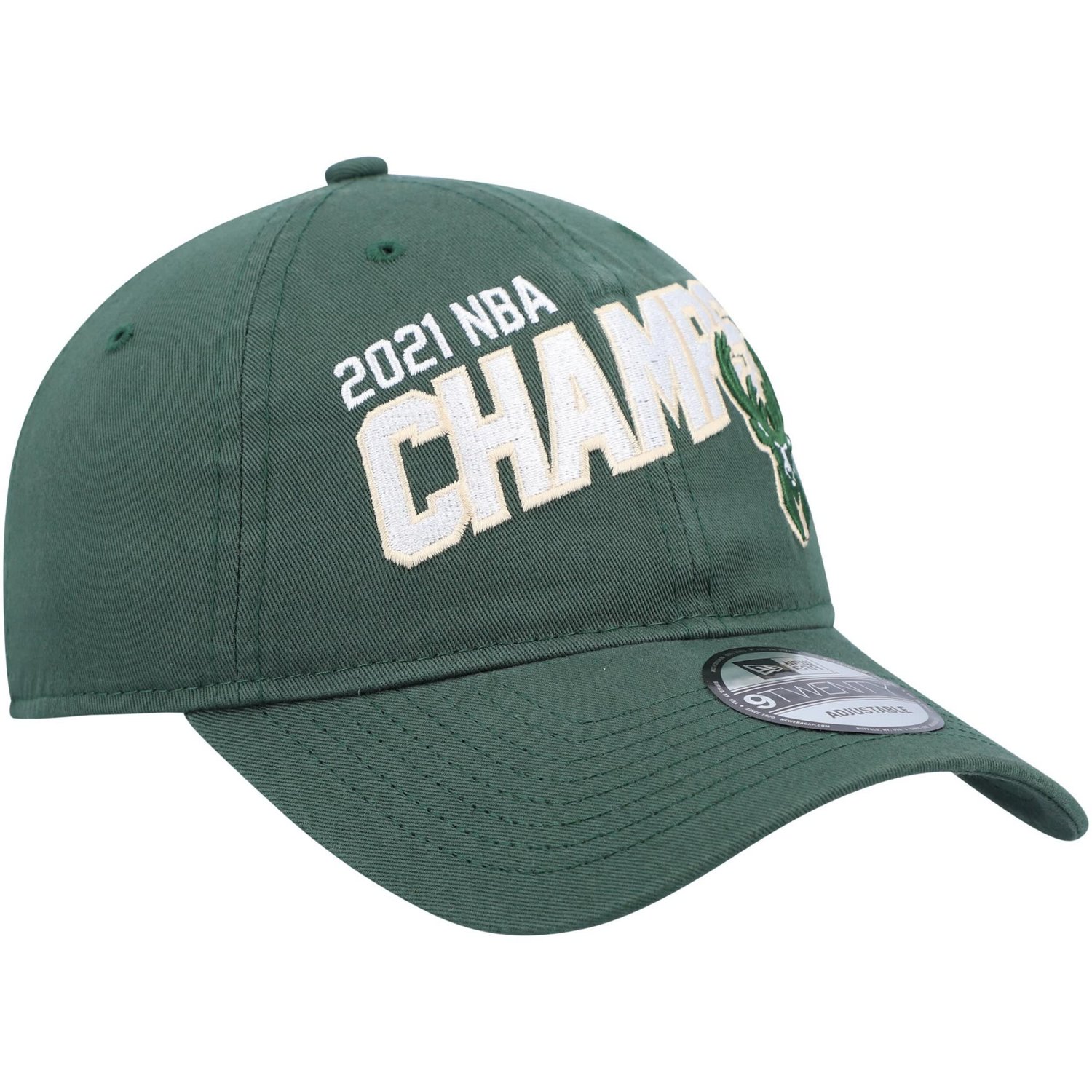 New Era Hunter Milwaukee Bucks 2021 NBA Finals Champions Block On The Court 9TWENTY Adjustable Hat