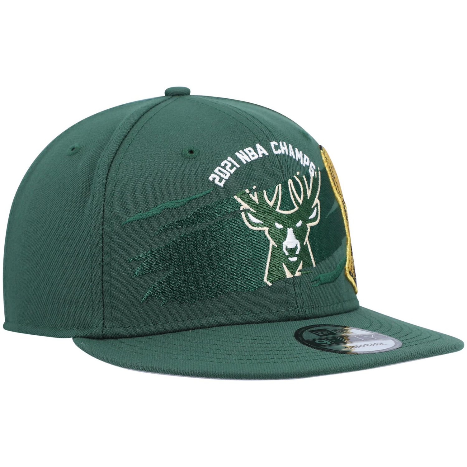 New Era Hunter Milwaukee Bucks 2021 NBA Finals Champions Tear On The Court 9FIFTY Snapback Hat