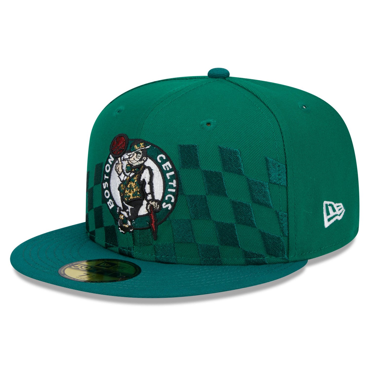 New Era Kelly Boston Celtics Rally Drive Checkerboard 59FIFTY Crown Fitted Hat