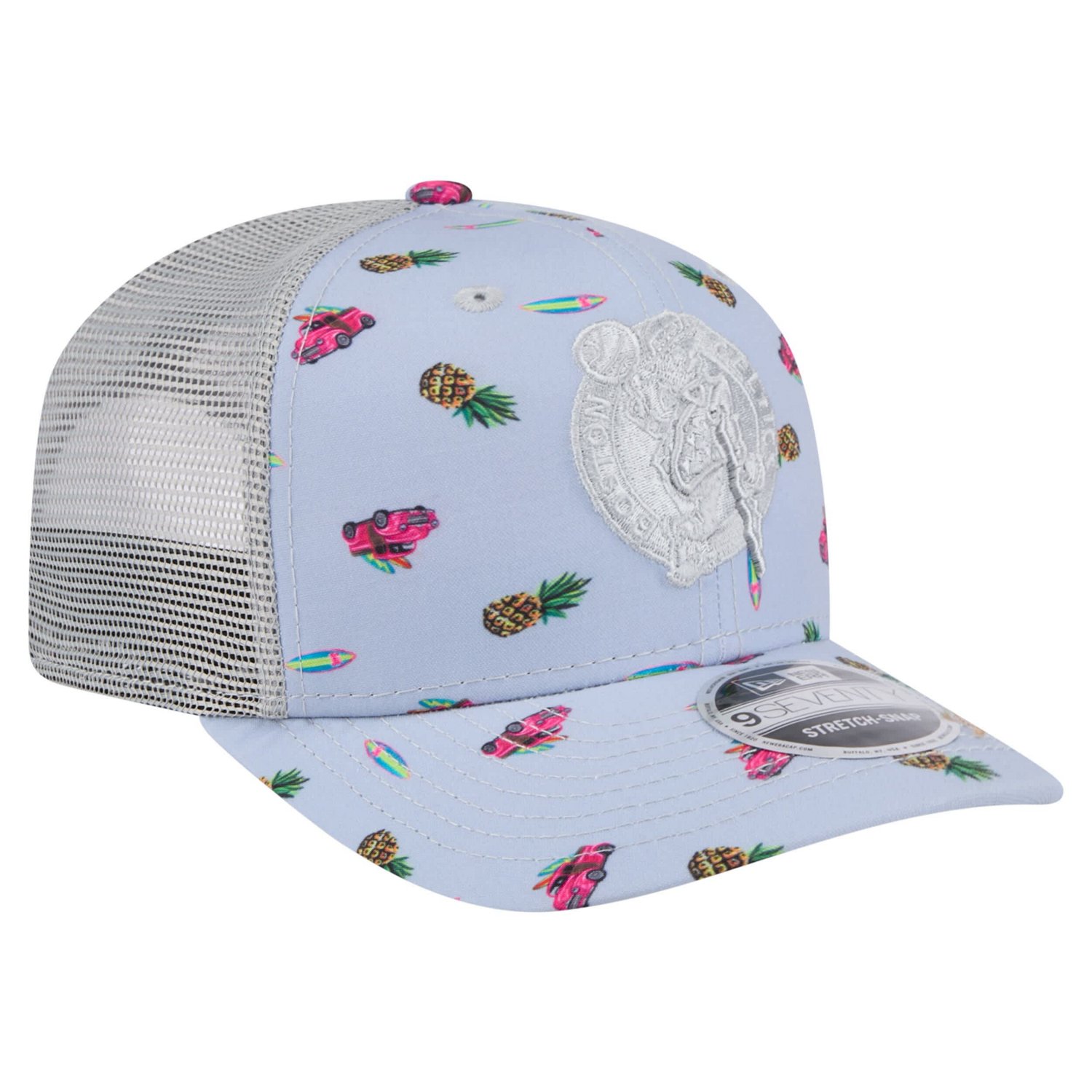 New Era Light Gray Boston Celtics Adventure Aloha Pattern 9SEVENTY Stretch-Snap Hat - view number 3