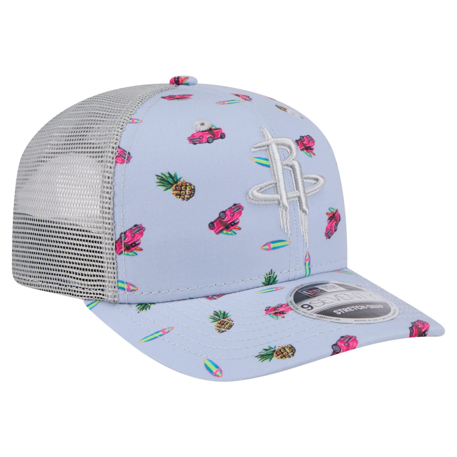 New Era Light Gray Houston Rockets Adventure Aloha Pattern 9SEVENTY Stretch-Snap Hat - view number 3