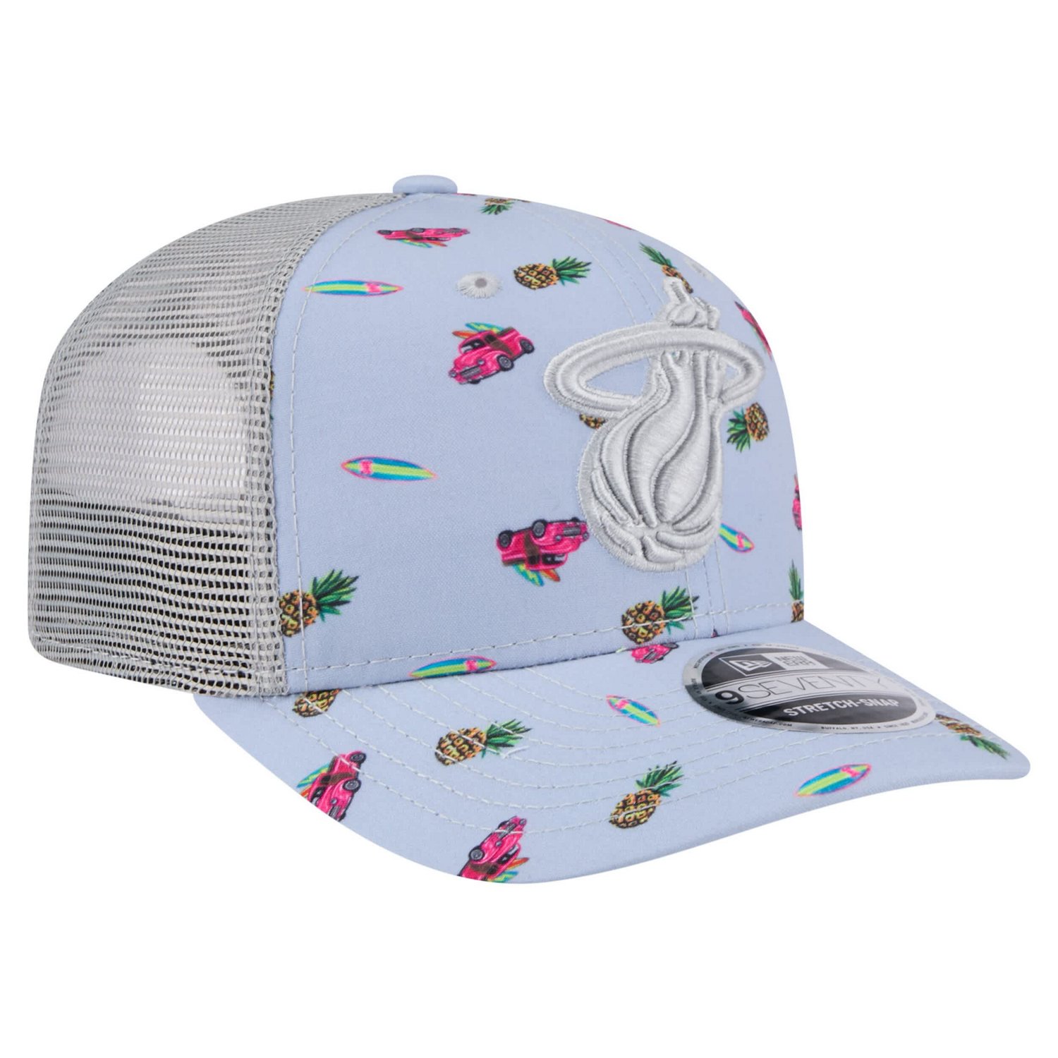 New Era Light Gray Miami Heat Adventure Aloha Pattern 9SEVENTY Stretch-Snap Hat - view number 3