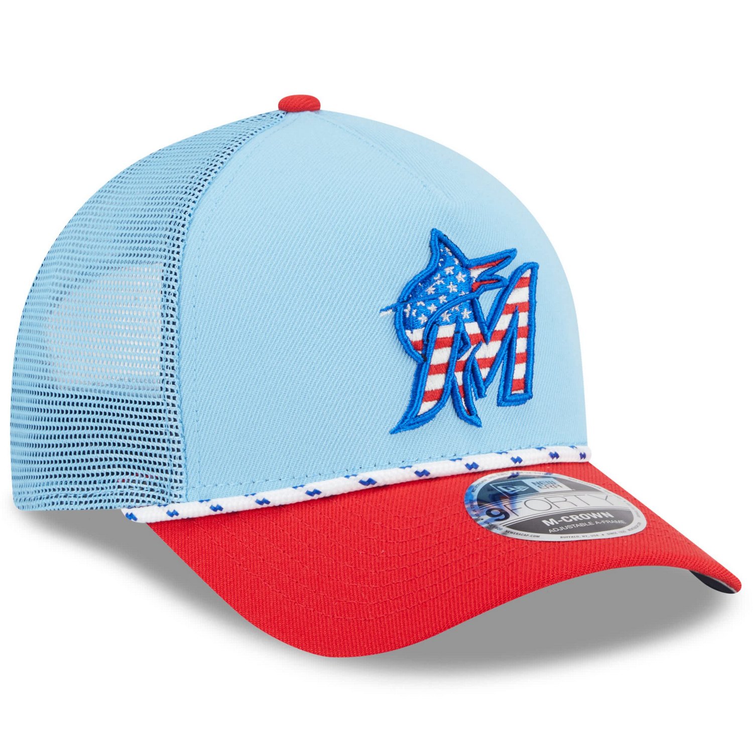 New Era Light Red Miami Marlins 2025 Fourth of July 9FORTY A-Frame M-Crown Adjustable Hat - view number 3