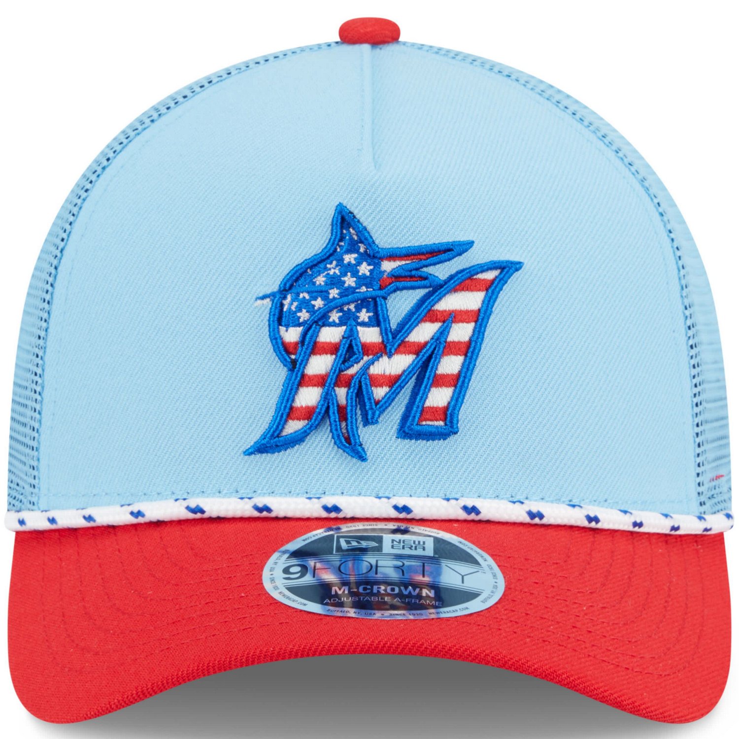 New Era Light Red Miami Marlins 2025 Fourth of July 9FORTY A-Frame M-Crown Adjustable Hat - view number 2
