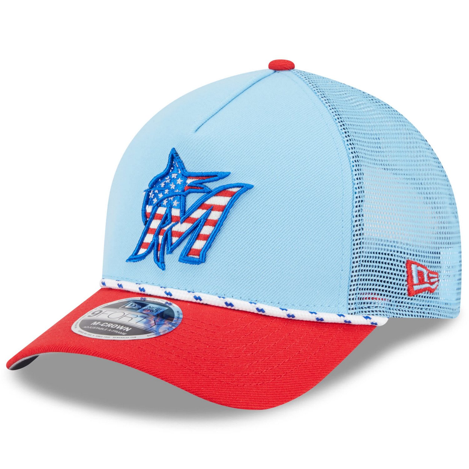 New Era Light Red Miami Marlins 2025 Fourth of July 9FORTY A-Frame M-Crown Adjustable Hat