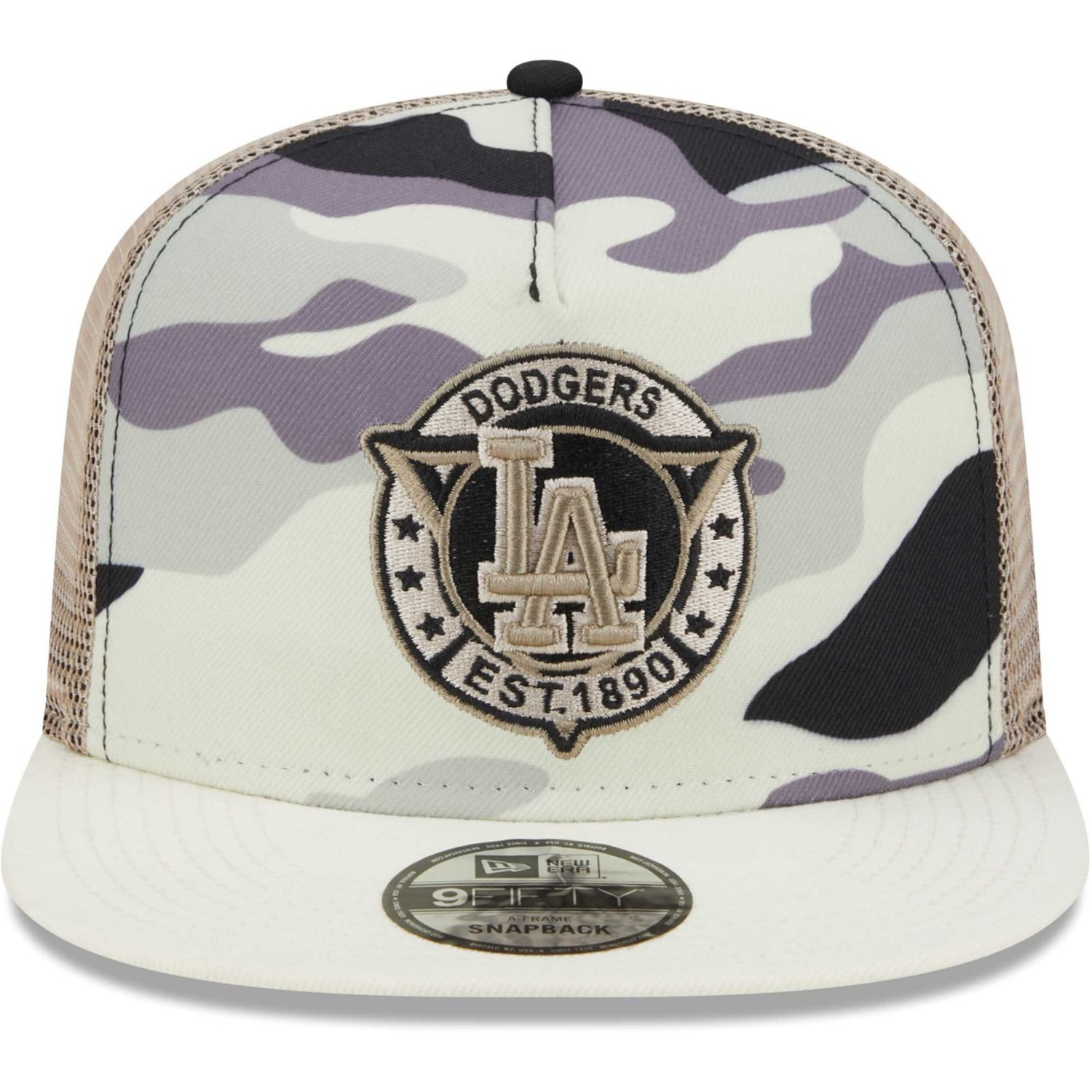 New Era Los Angeles Dodgers Chrome Camo A-Frame 9FIFTY Trucker Snapback Hat