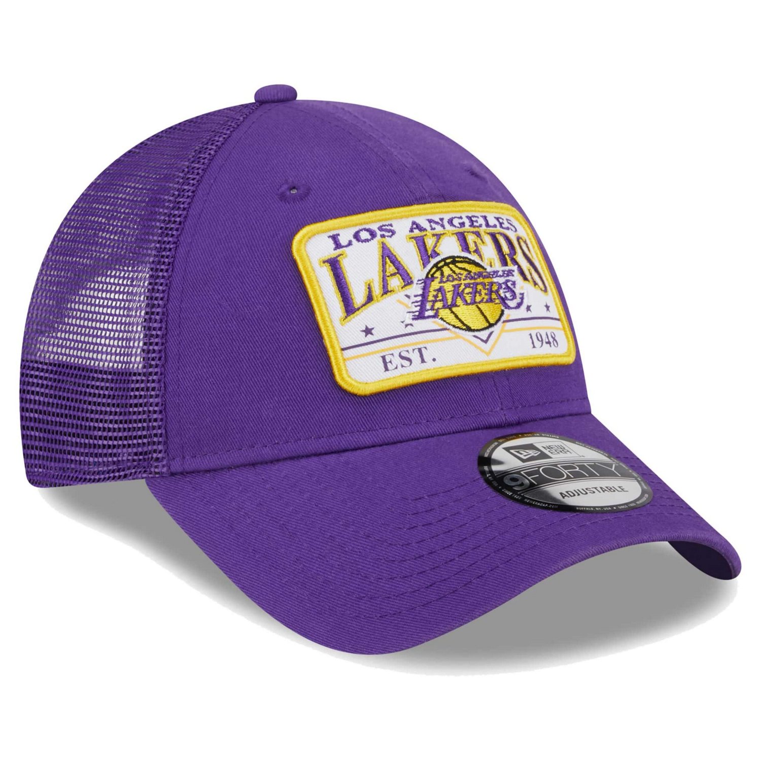 New Era Los Angeles Lakers Plate Oversized Patch Trucker 9FORTY Adjustable Hat - view number 3