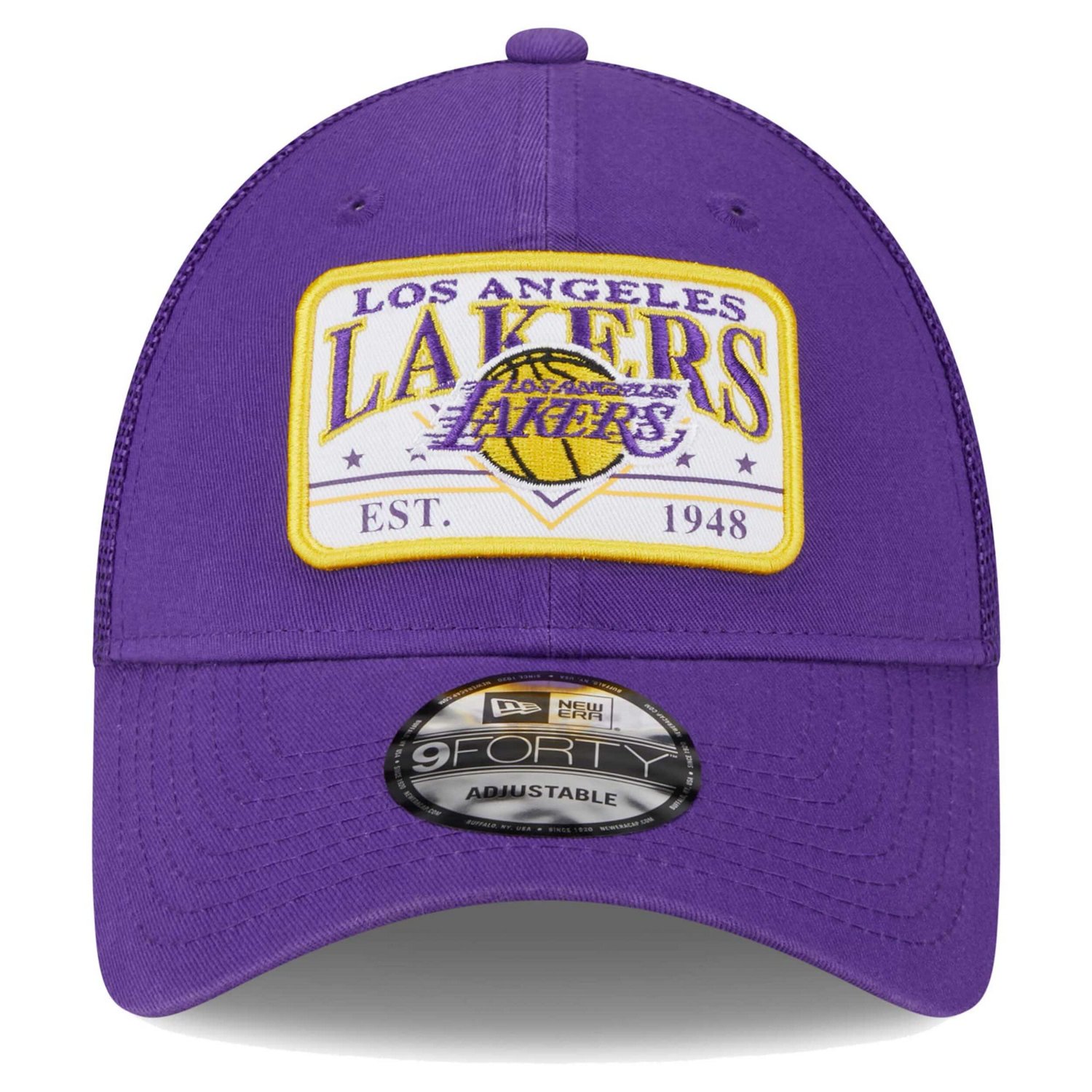 New Era Los Angeles Lakers Plate Oversized Patch Trucker 9FORTY Adjustable Hat - view number 2