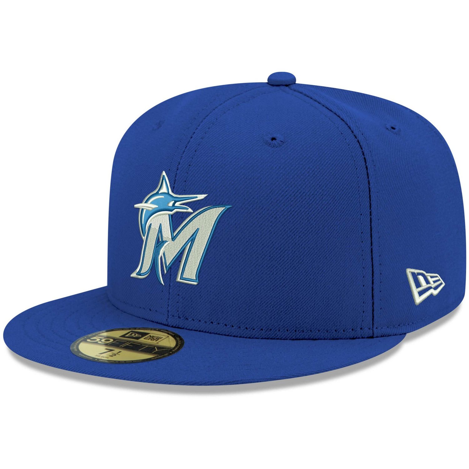 New Era Miami Marlins White Logo 59FIFTY Fitted Hat                                                                              - view number 1
