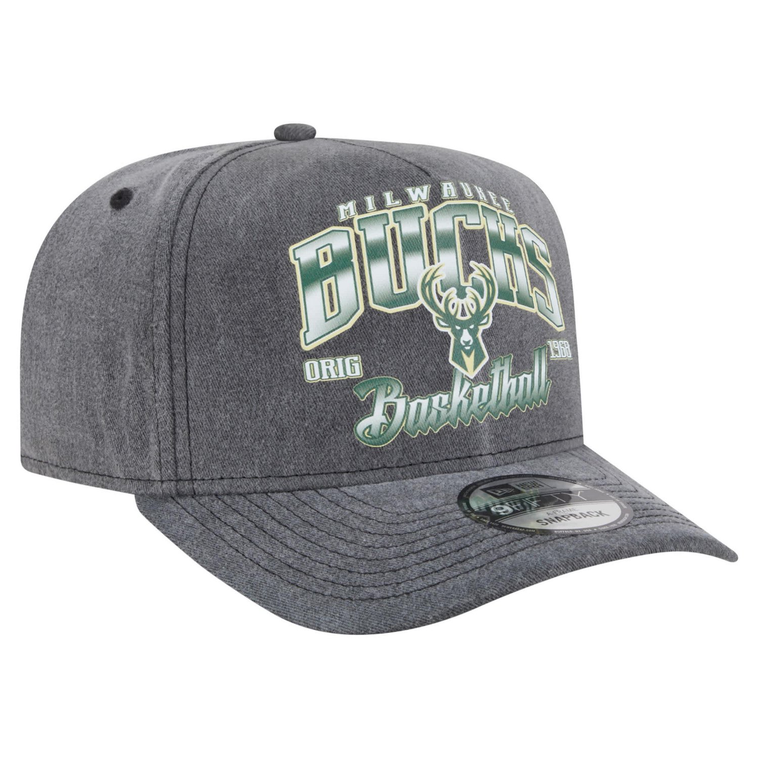 New Era Milwaukee Bucks Throwback Washed Pre-Curved 9FIFTY Snapback Hat - view number 3