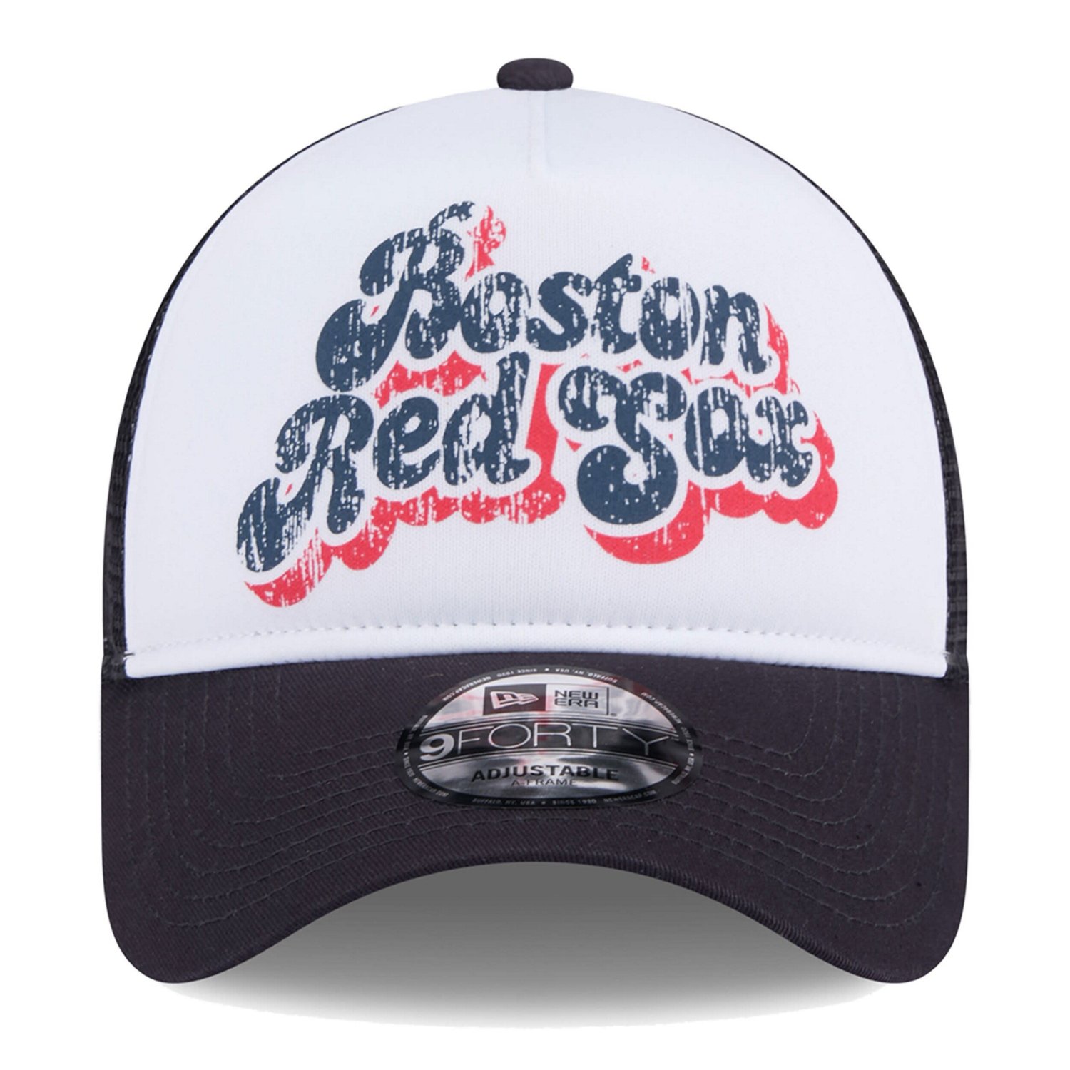 New Era Navy Boston Red Sox Throwback Team Foam Front A-Frame Trucker 9FORTY Adjustable Hat - view number 2