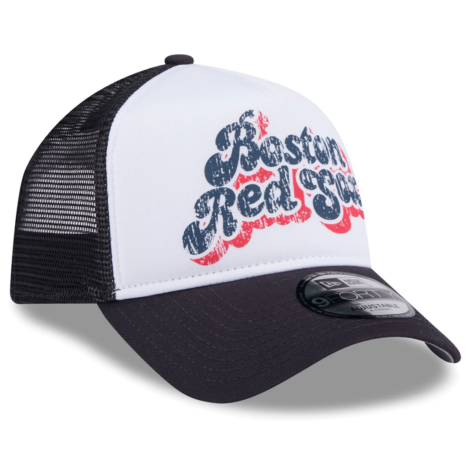 New Era Navy Boston Red Sox Throwback Team Foam Front A-Frame Trucker 9FORTY Adjustable Hat - view number 3