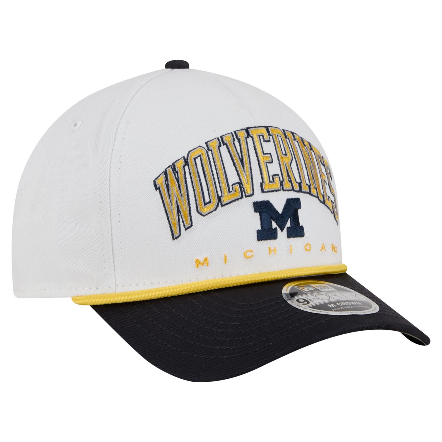 New Era Navy Michigan Wolverines Arch Two-Tone Rope 9FORTY A-Frame M-Crown Adjustable Hat - view number 3