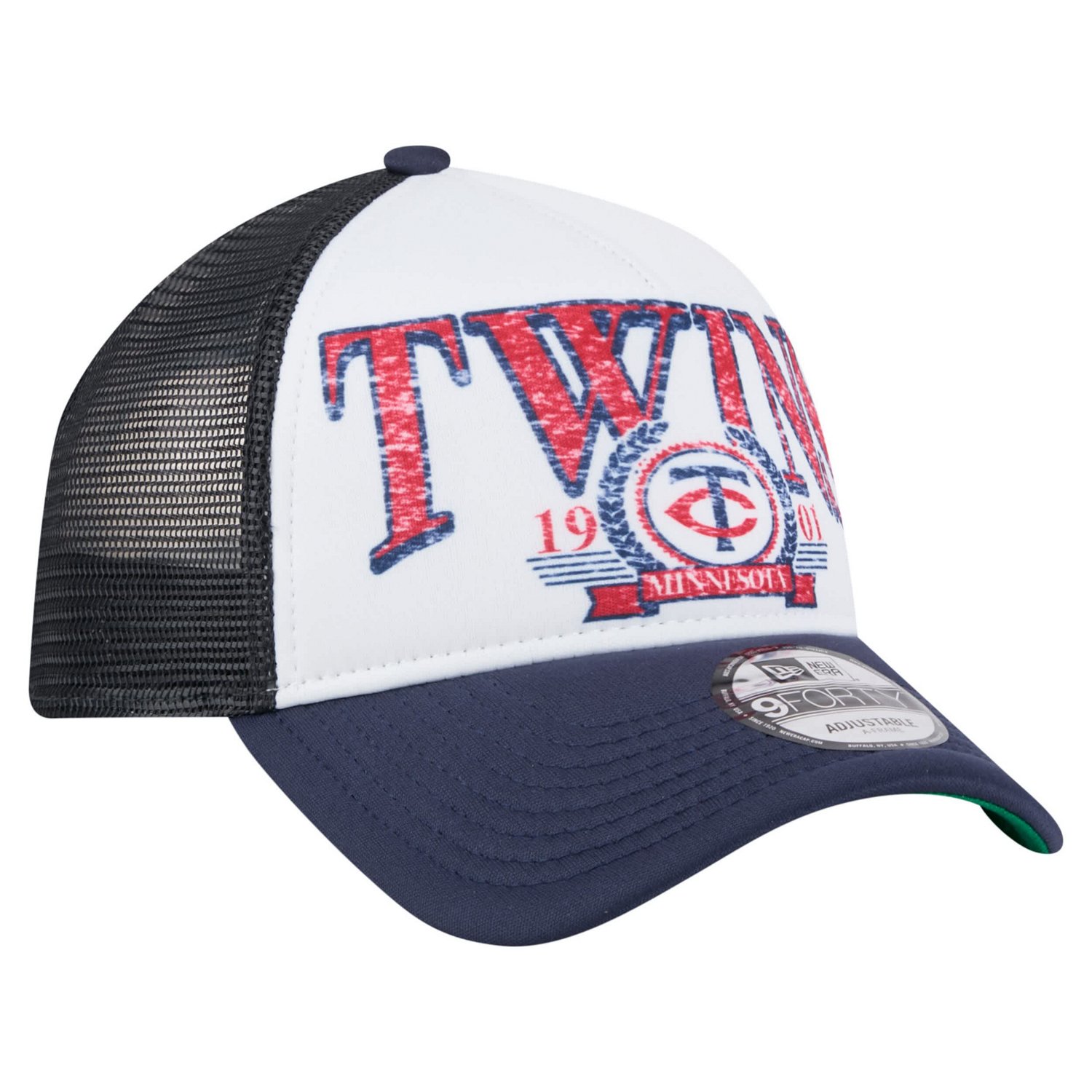 New Era Navy Minnesota Twins Distressed 9FORTY A-Frame Adjustable Trucker Hat - view number 3